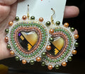 Beaded Cabochon Heart Earrings