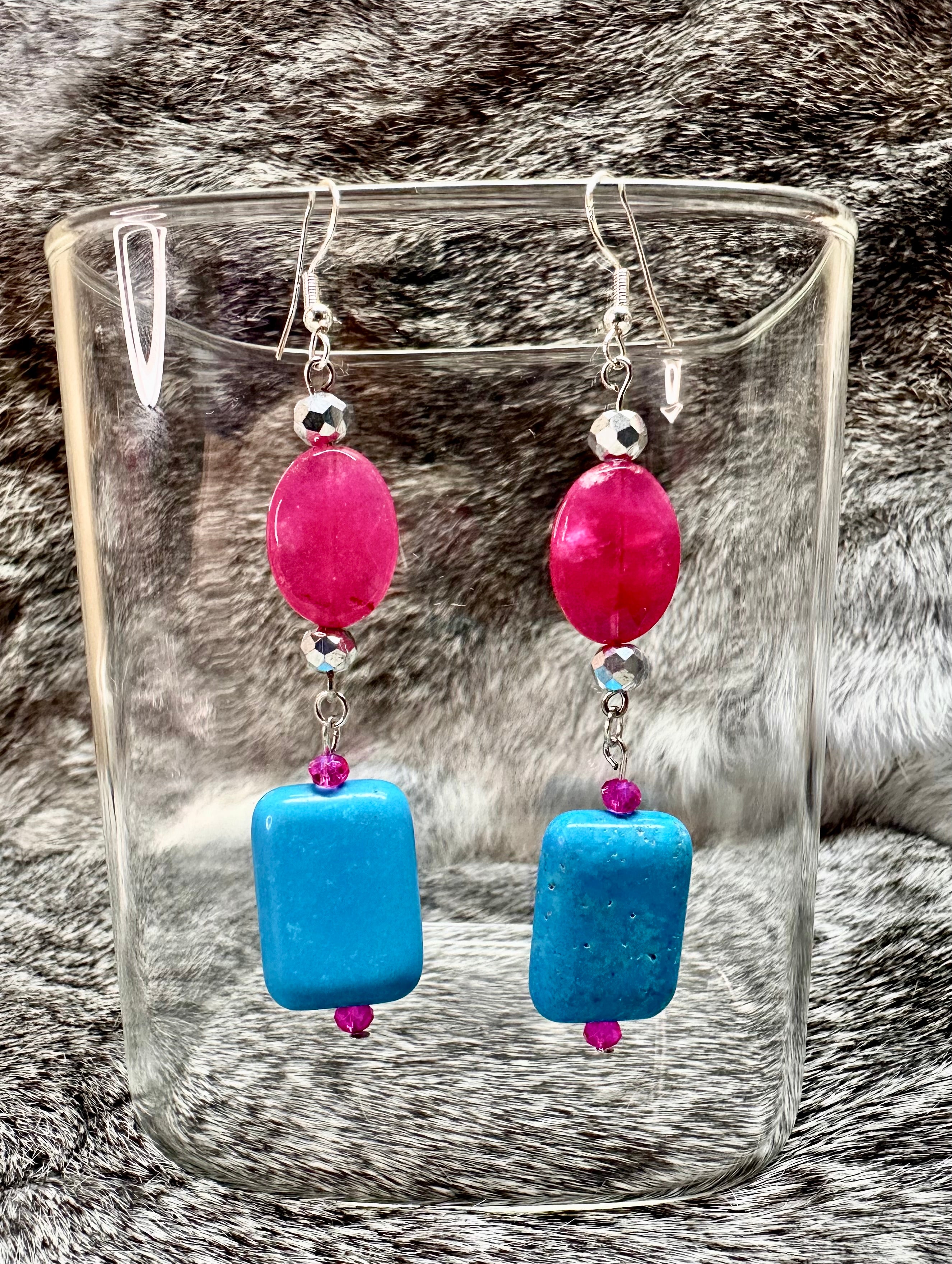 Pink and Turquoise Drop Earrings