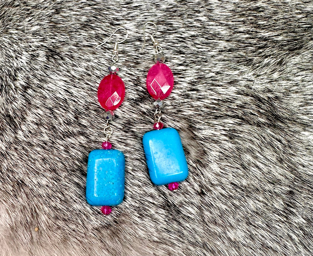 Pink and Turquoise Drop Earrings