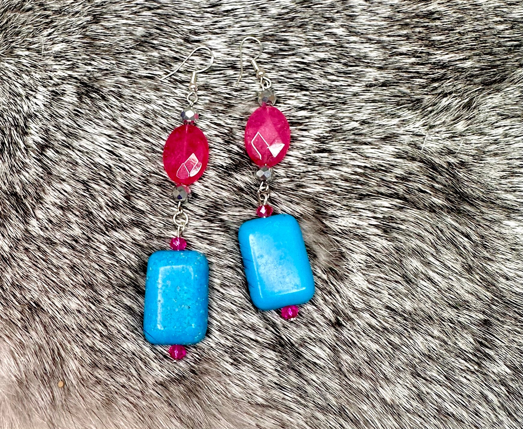 Pink and Turquoise Drop Earrings