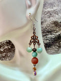 Copper Chandelier Earrings w/Carnelian, Aventurine and Crystals