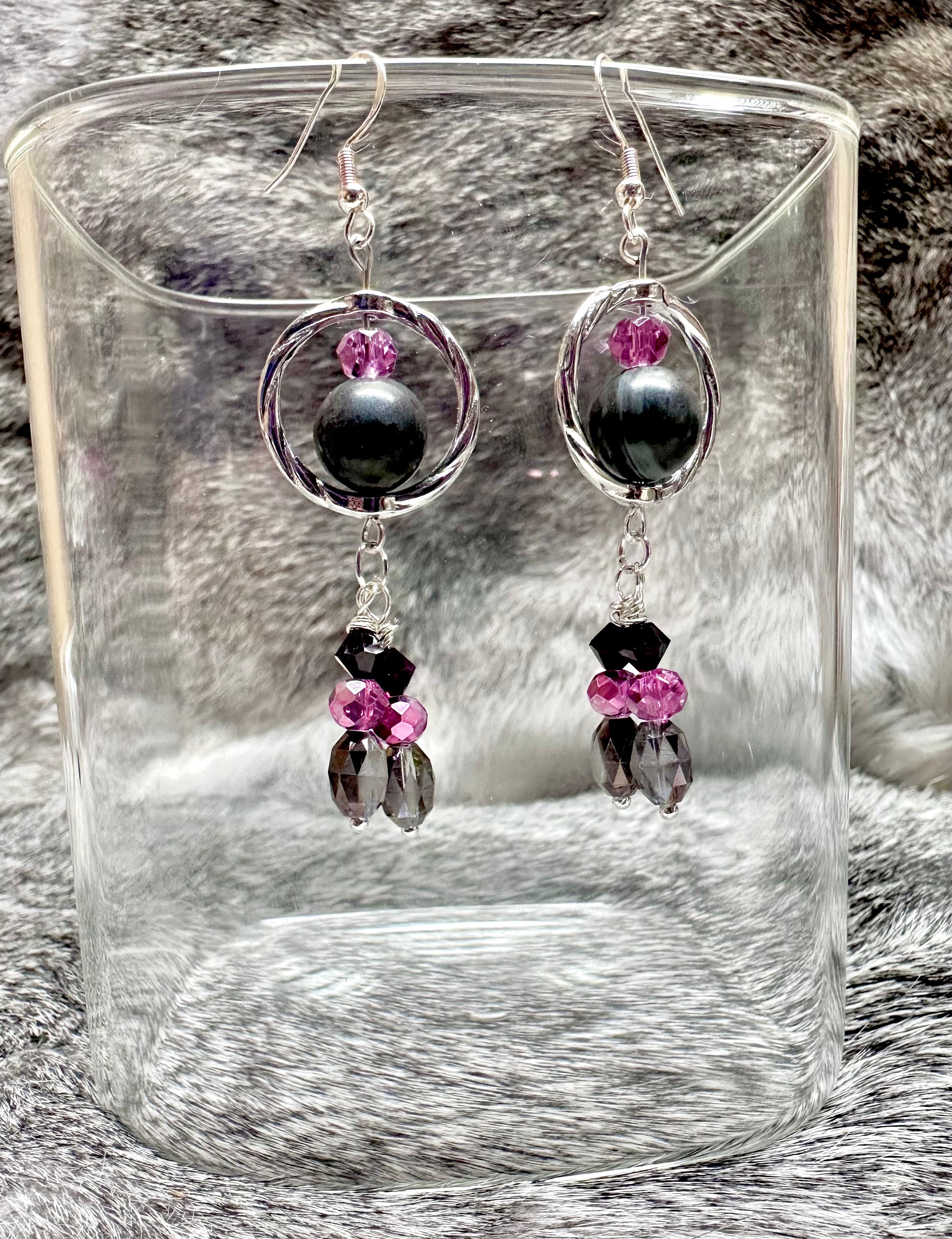 Grey and Pink Dangle Earrings