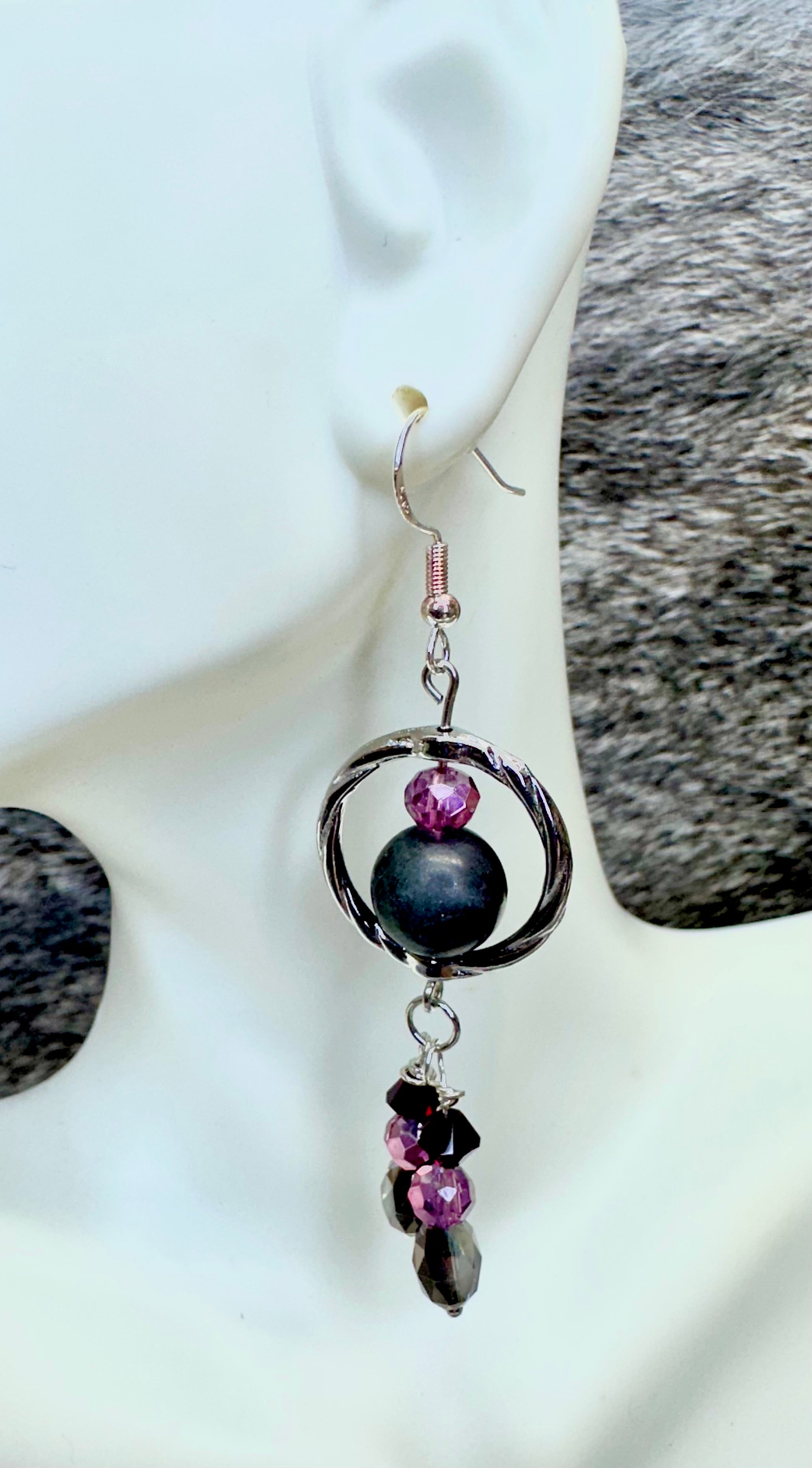 Grey and Pink Dangle Earrings