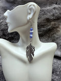 Silver Cut-Out Leaves with Blue Beads and Agate Chip Earrings