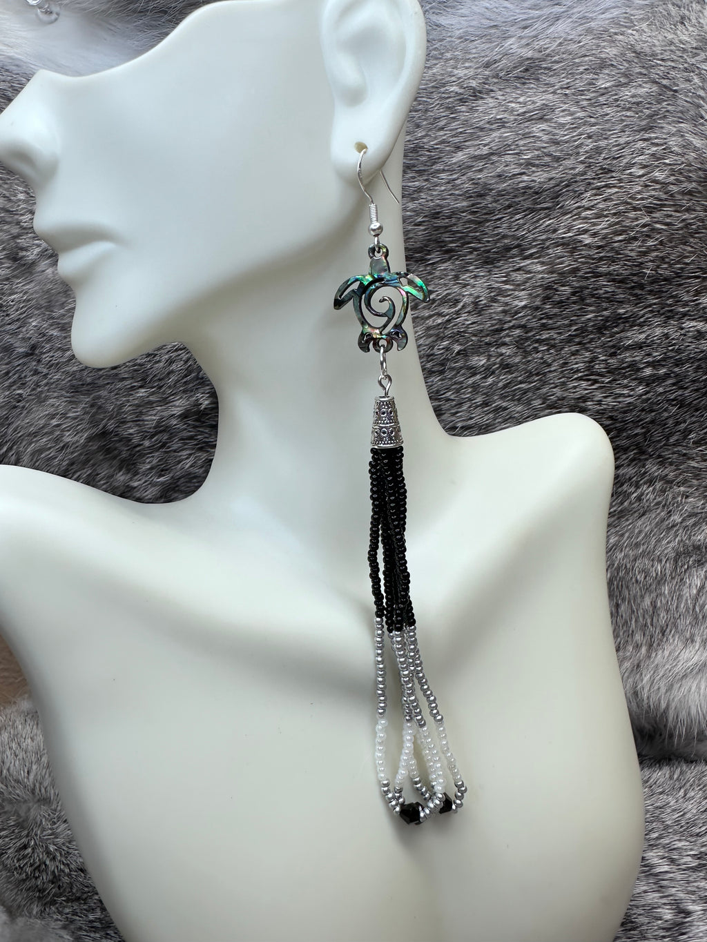 Abalone Inlay in Resin Turtles Loop Fringe Earrings