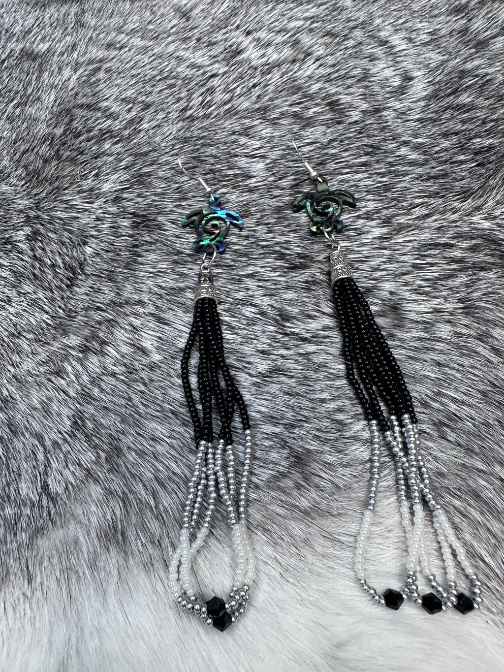 Abalone Inlay in Resin Turtles Loop Fringe Earrings