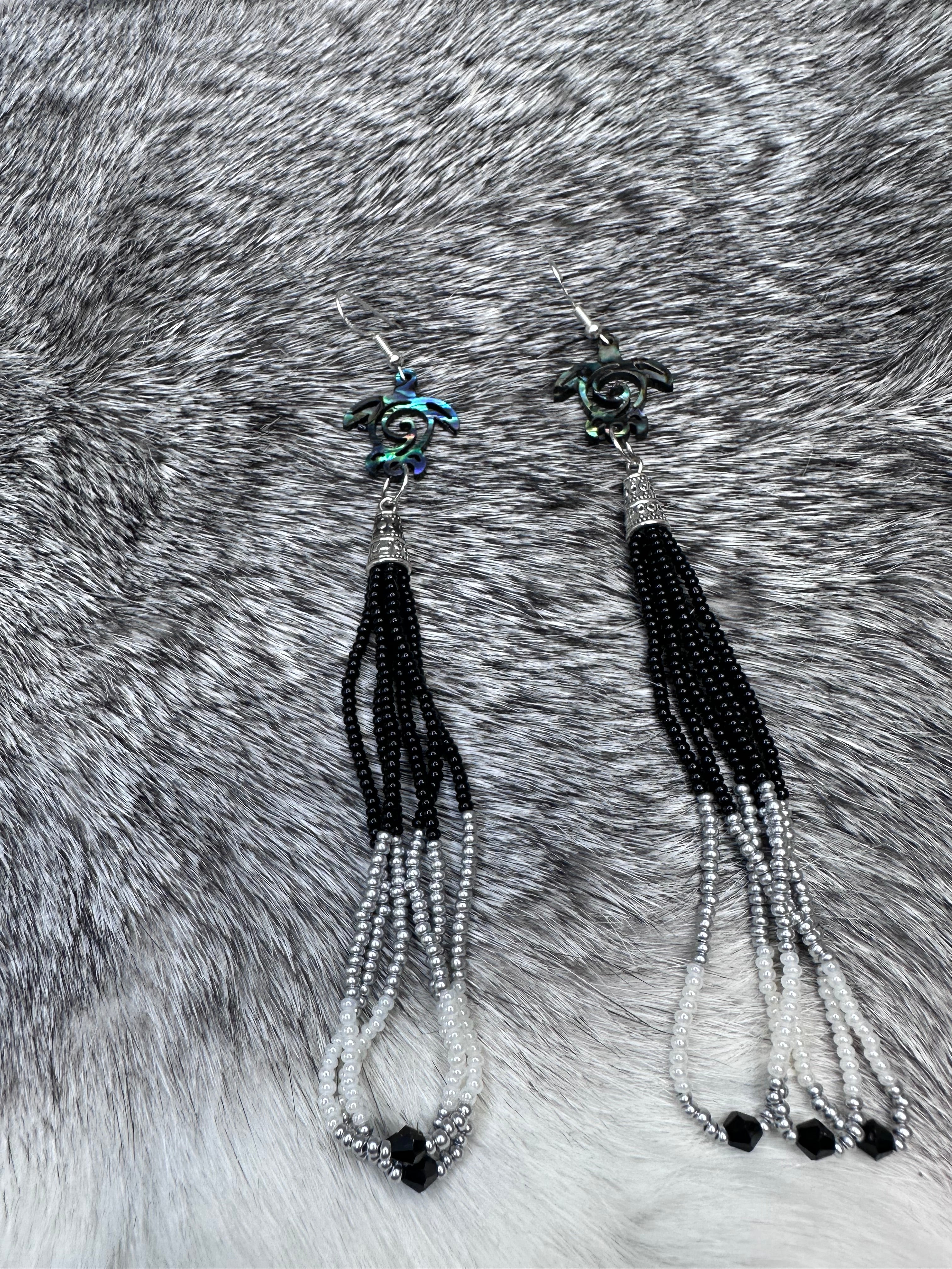 Abalone Inlay in Resin Turtles Loop Fringe Earrings