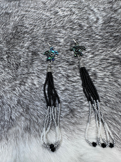 Abalone Inlay in Resin Turtles Loop Fringe Earrings