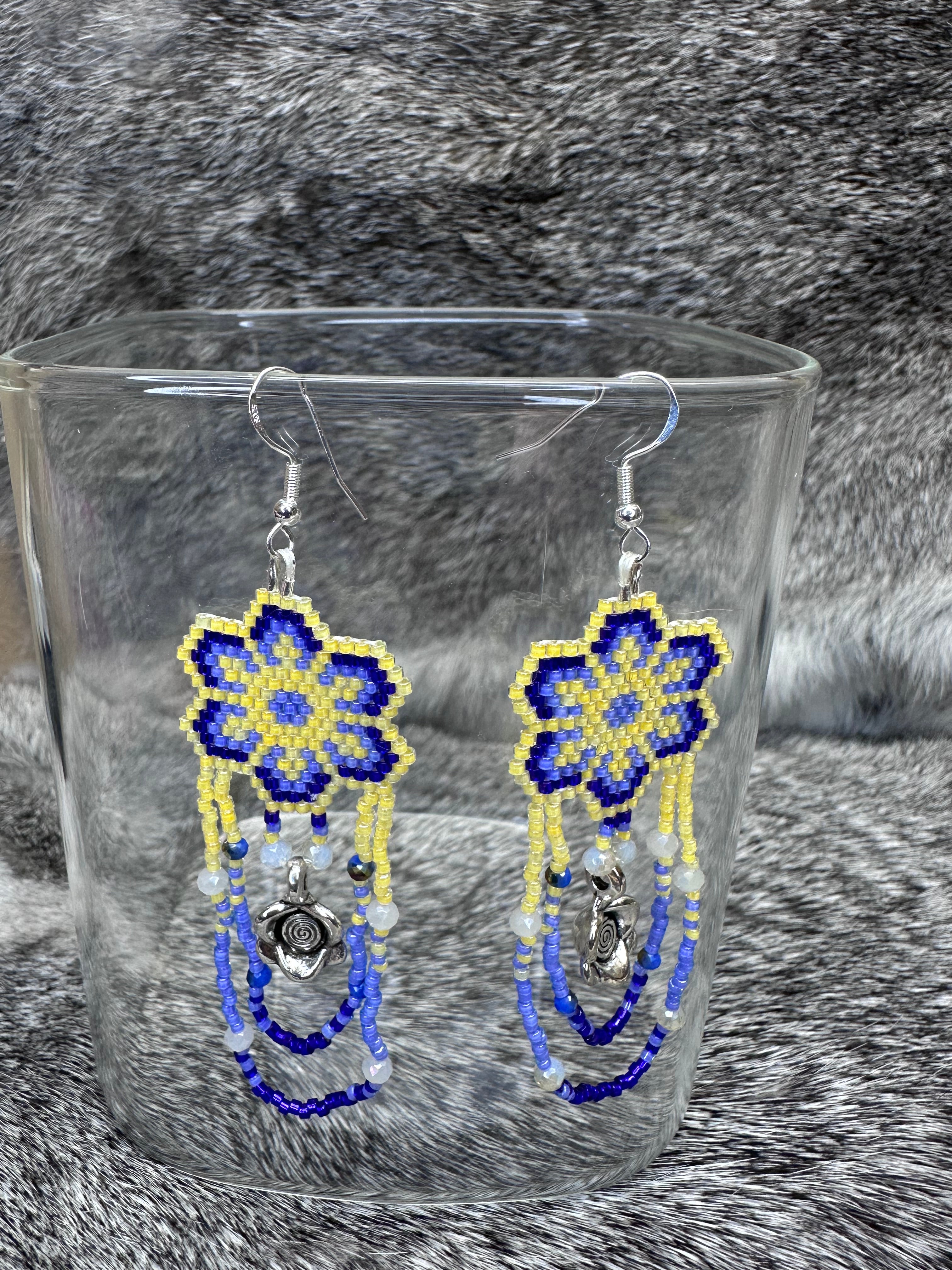 Brick Stitch Flower Loop Fringe Earrings