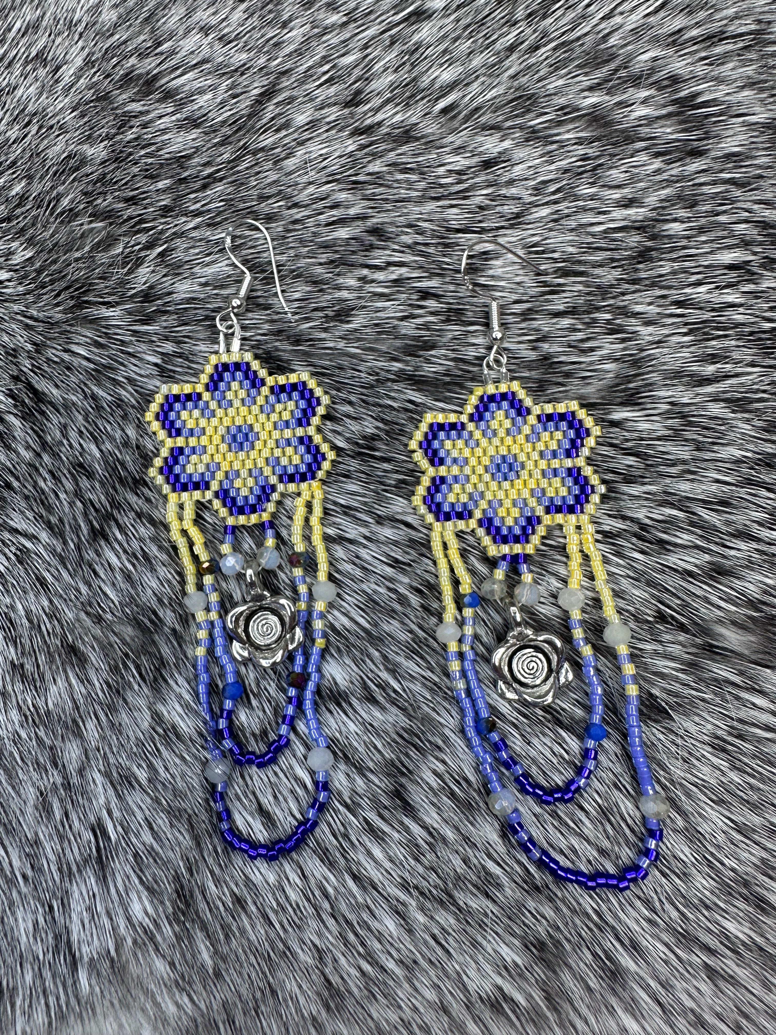 Brick Stitch Flower Loop Fringe Earrings