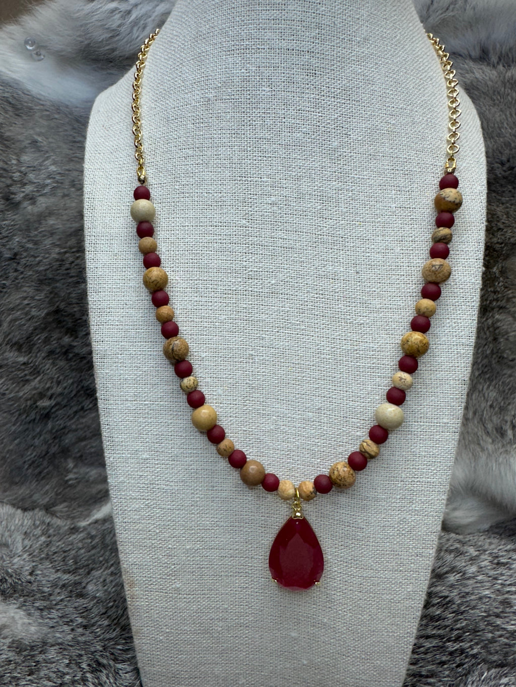 Tan Jasper with Crystal Focal Necklace