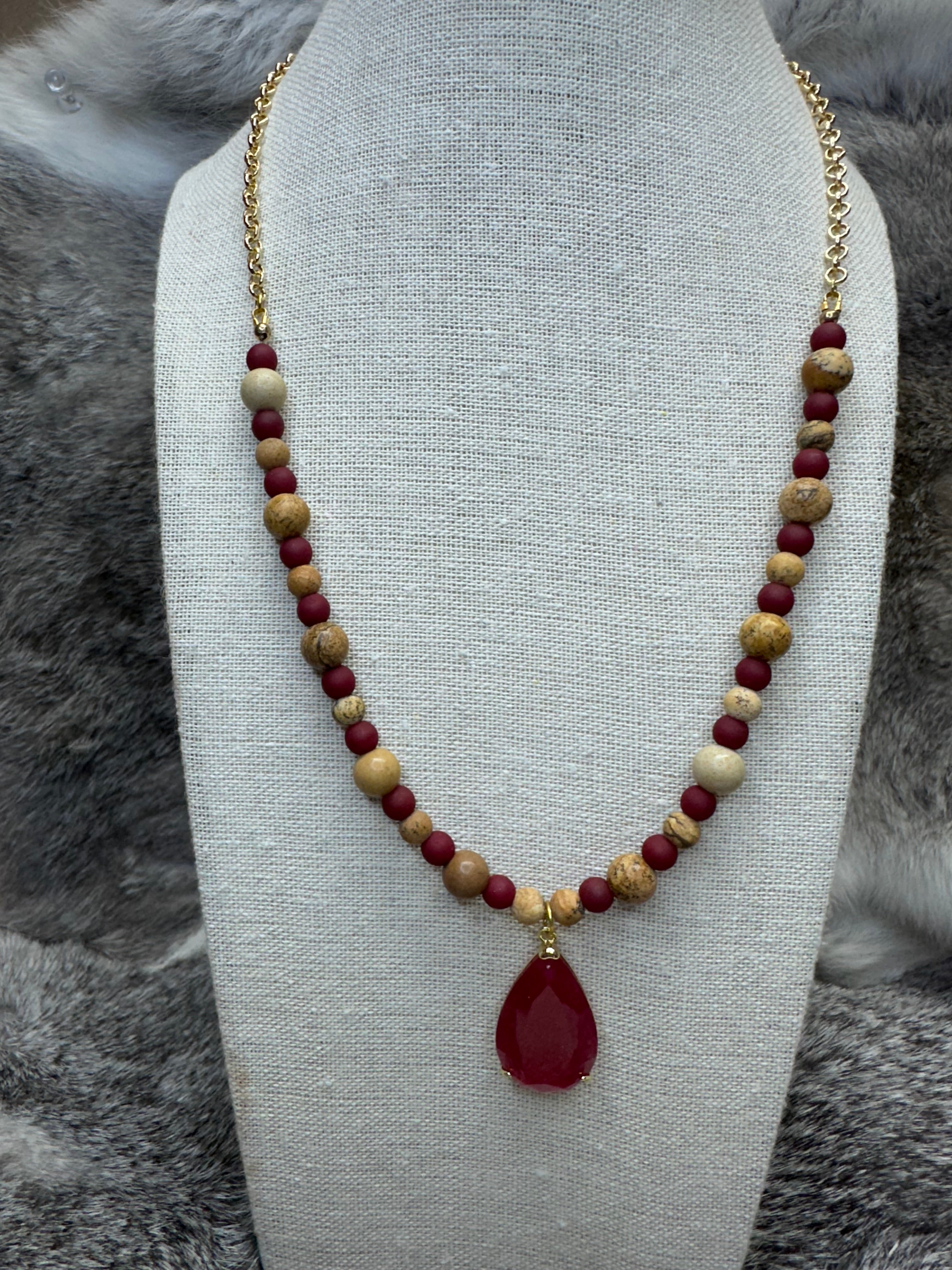 Tan Jasper with Crystal Focal Necklace