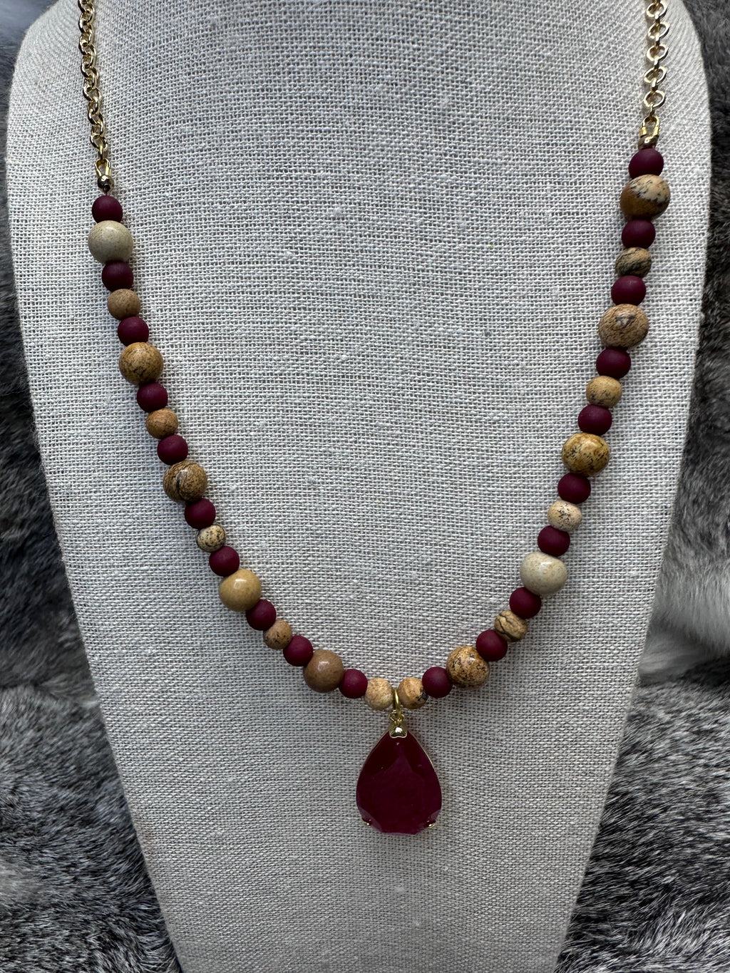 Tan Jasper with Crystal Focal Necklace