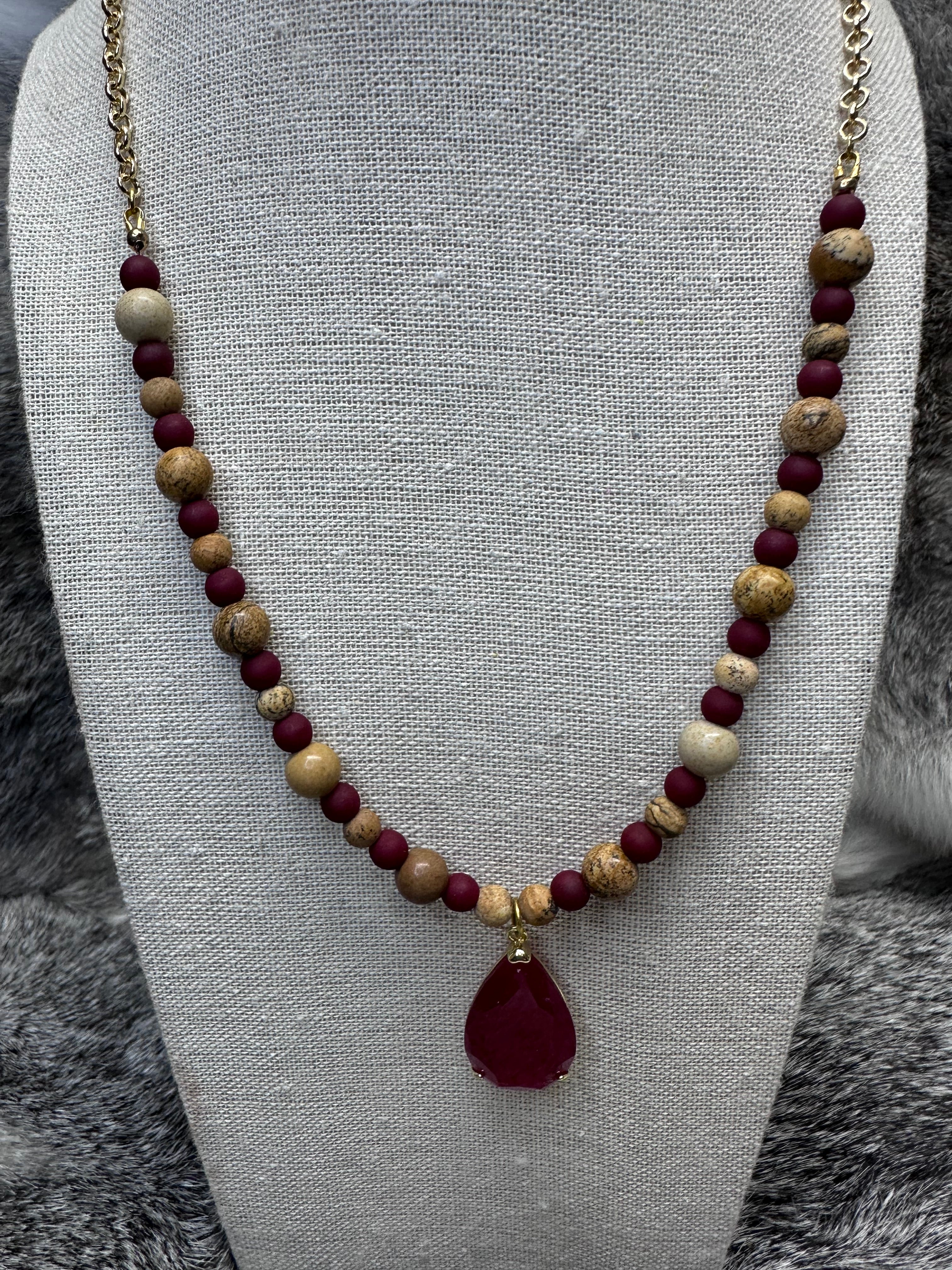 Tan Jasper with Crystal Focal Necklace