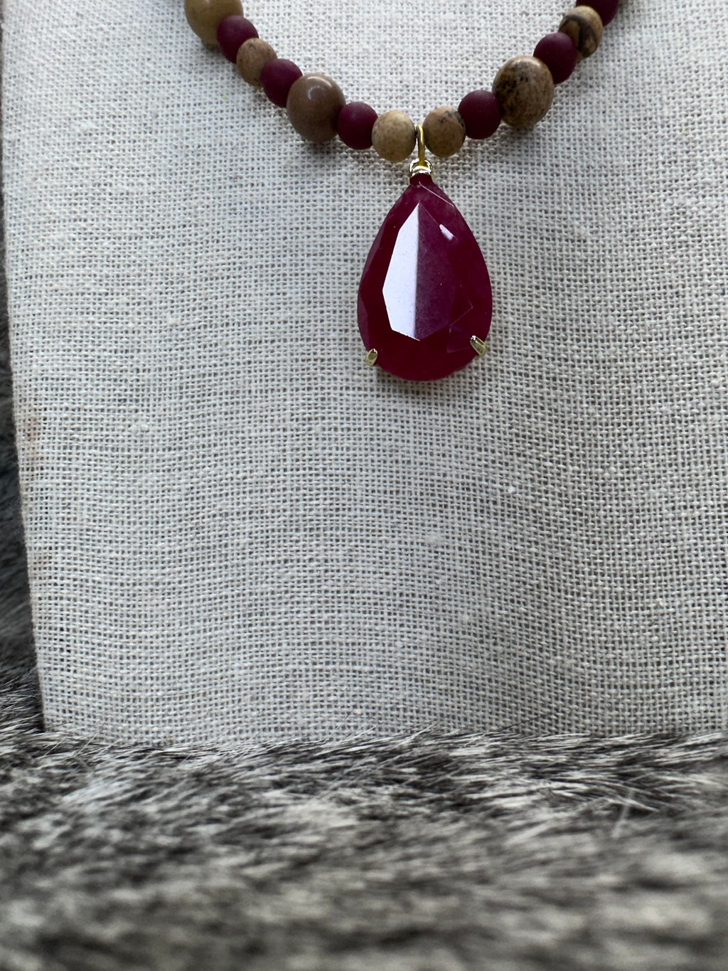 Tan Jasper with Crystal Focal Necklace