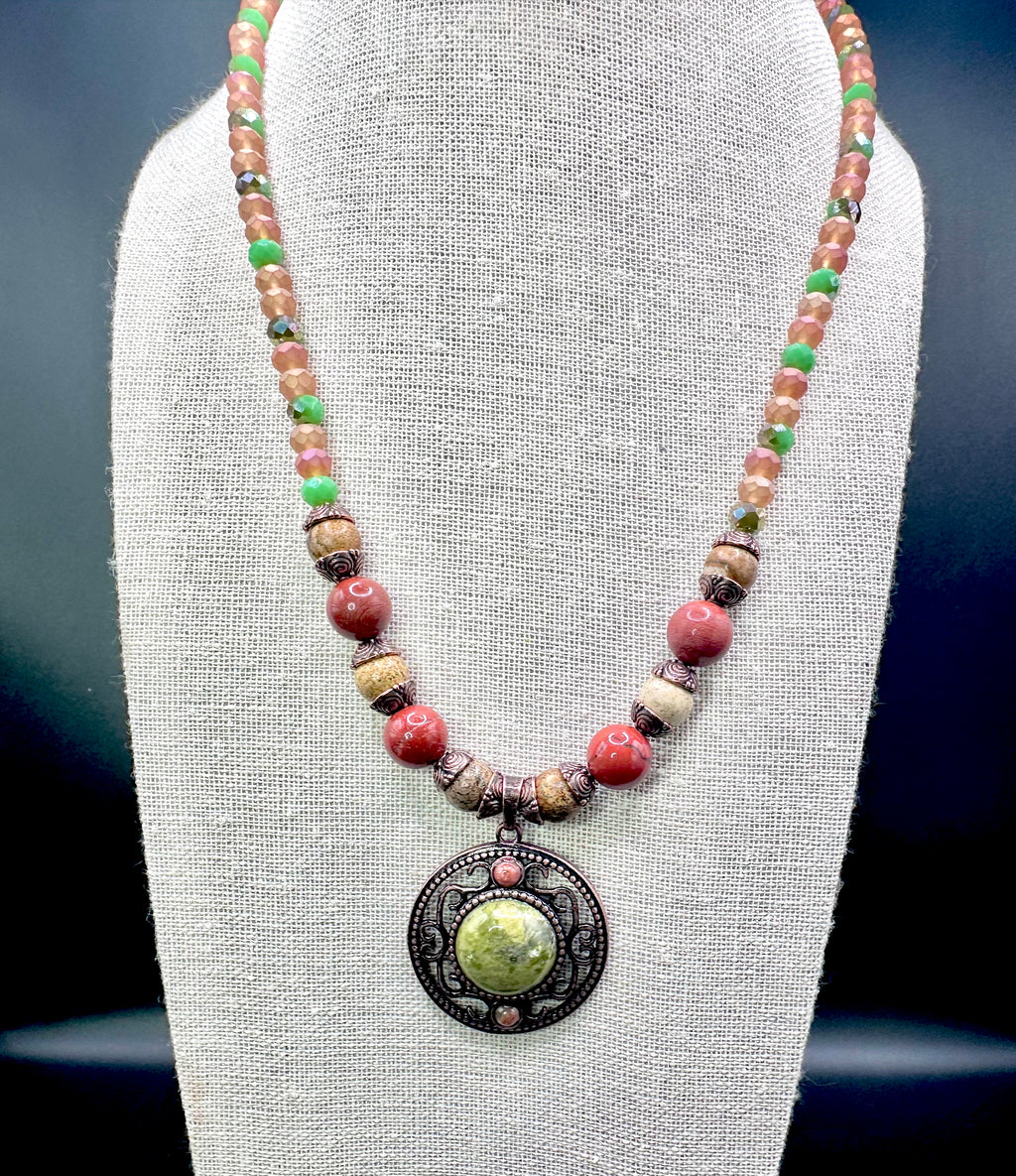 Unakite, Jasper and Carnelian Necklace