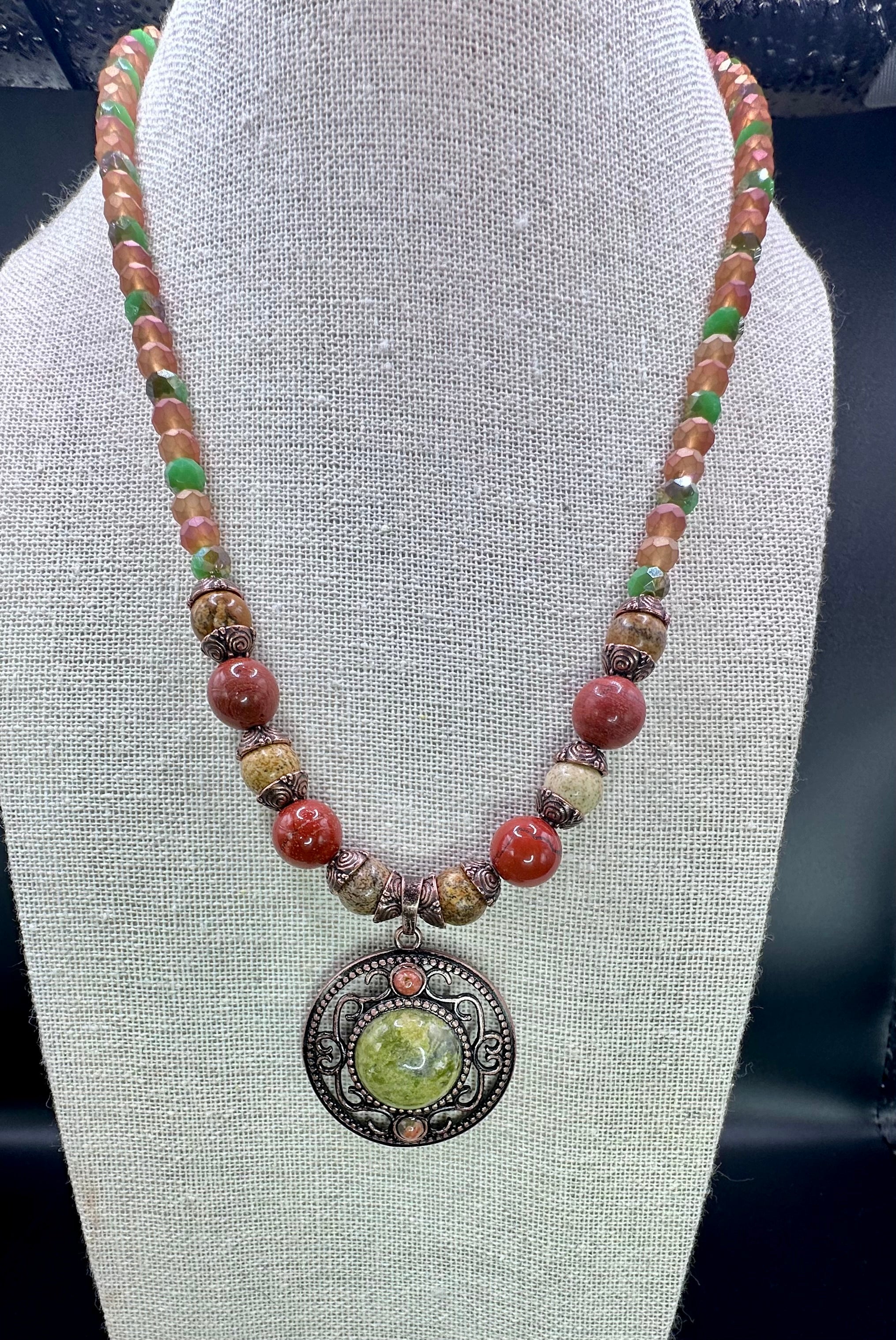 Unakite, Jasper and Carnelian Necklace
