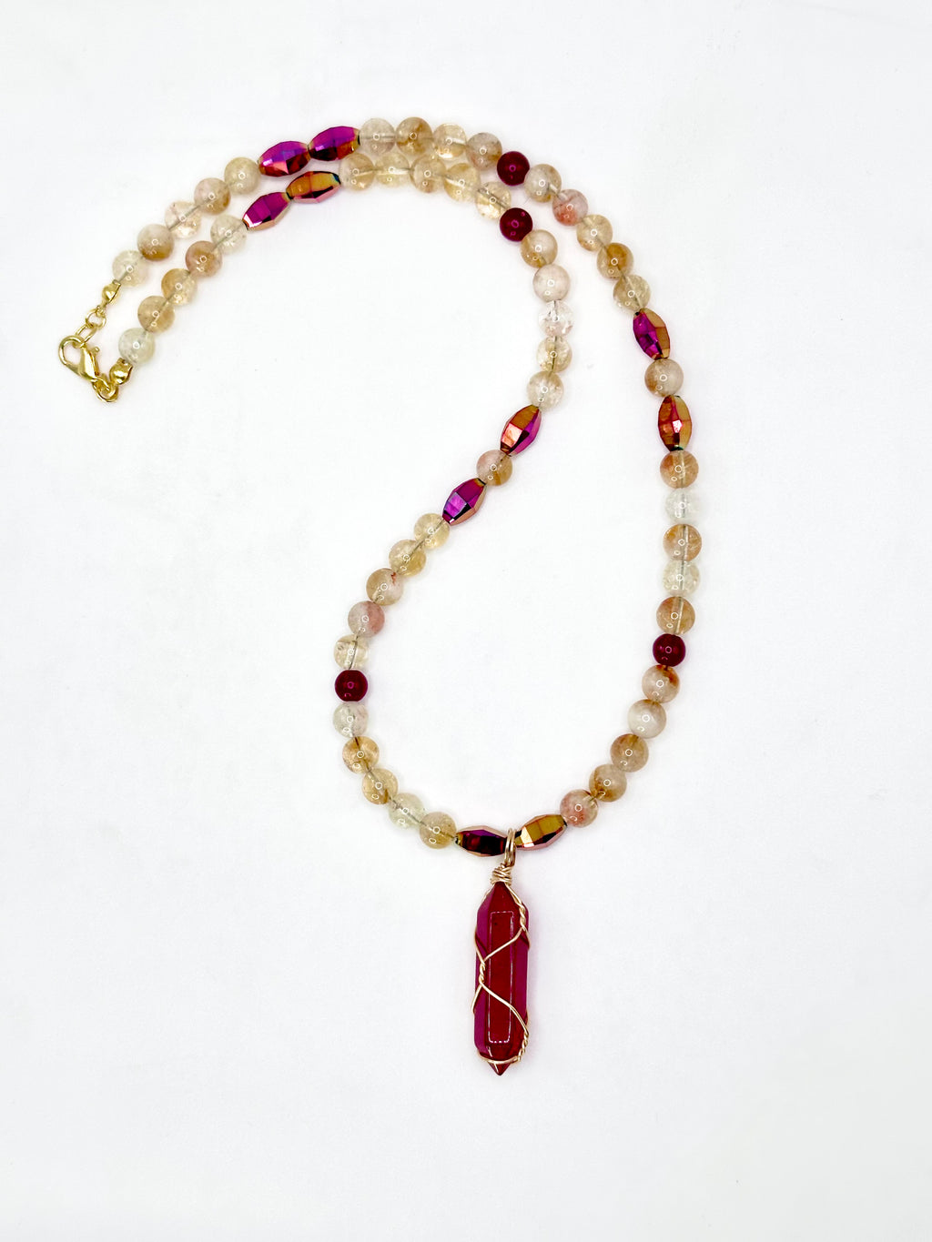 Citrine and Carnelian with Crystals Necklace and Earring Set