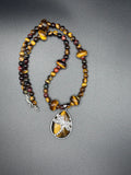 Tiger Eye Necklace with Drop Dragonfly Pendant