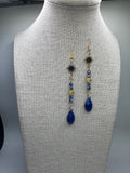 Golden Sunburst Lapis Lazuli Drop Earrings
