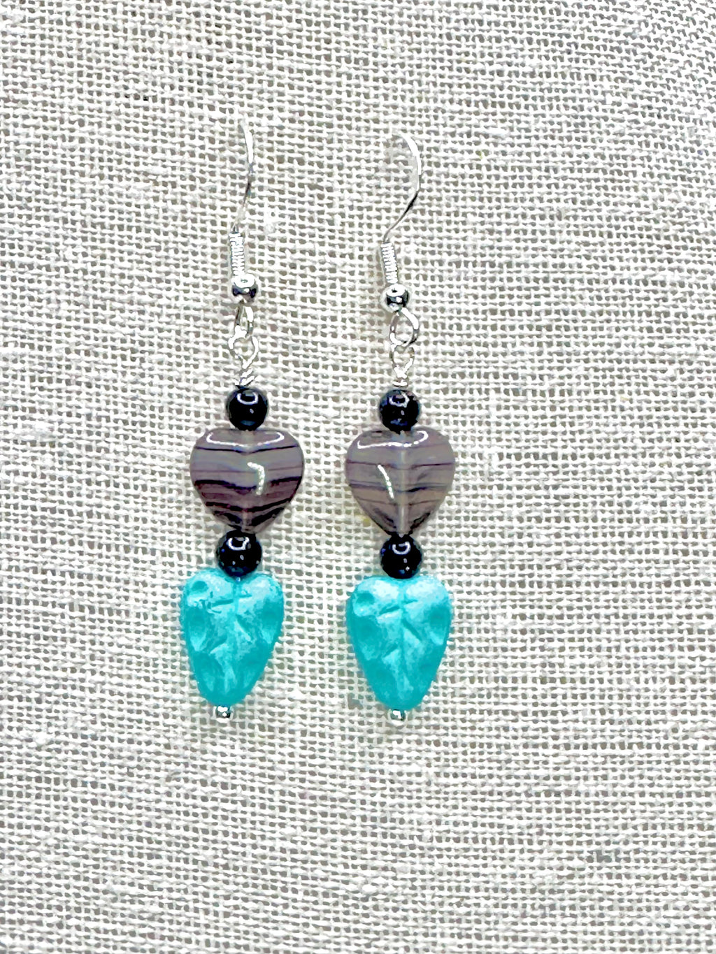 Agate Heart and Leaf Earrings