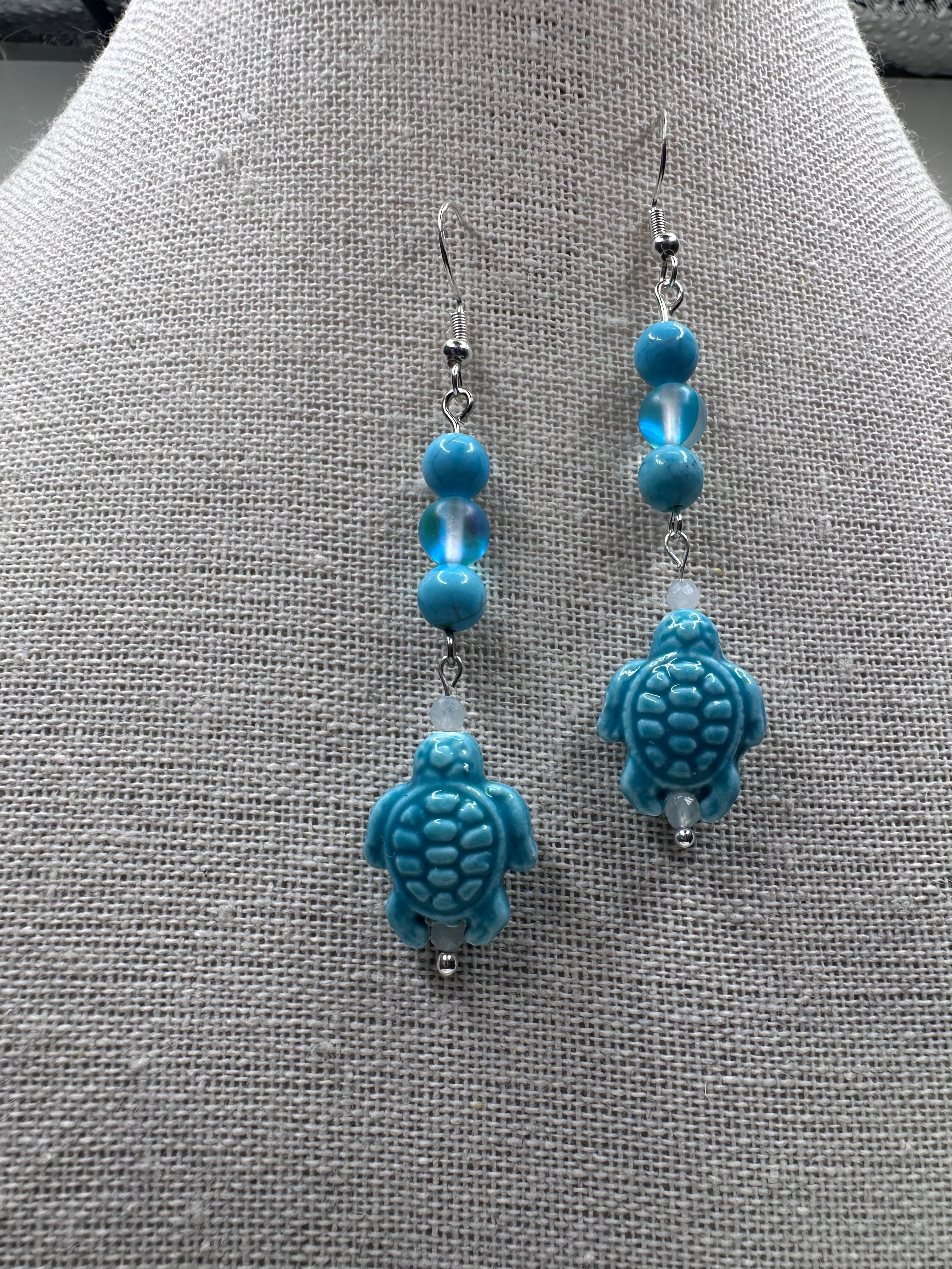 Turquoise, Opalite Turtle Earrings