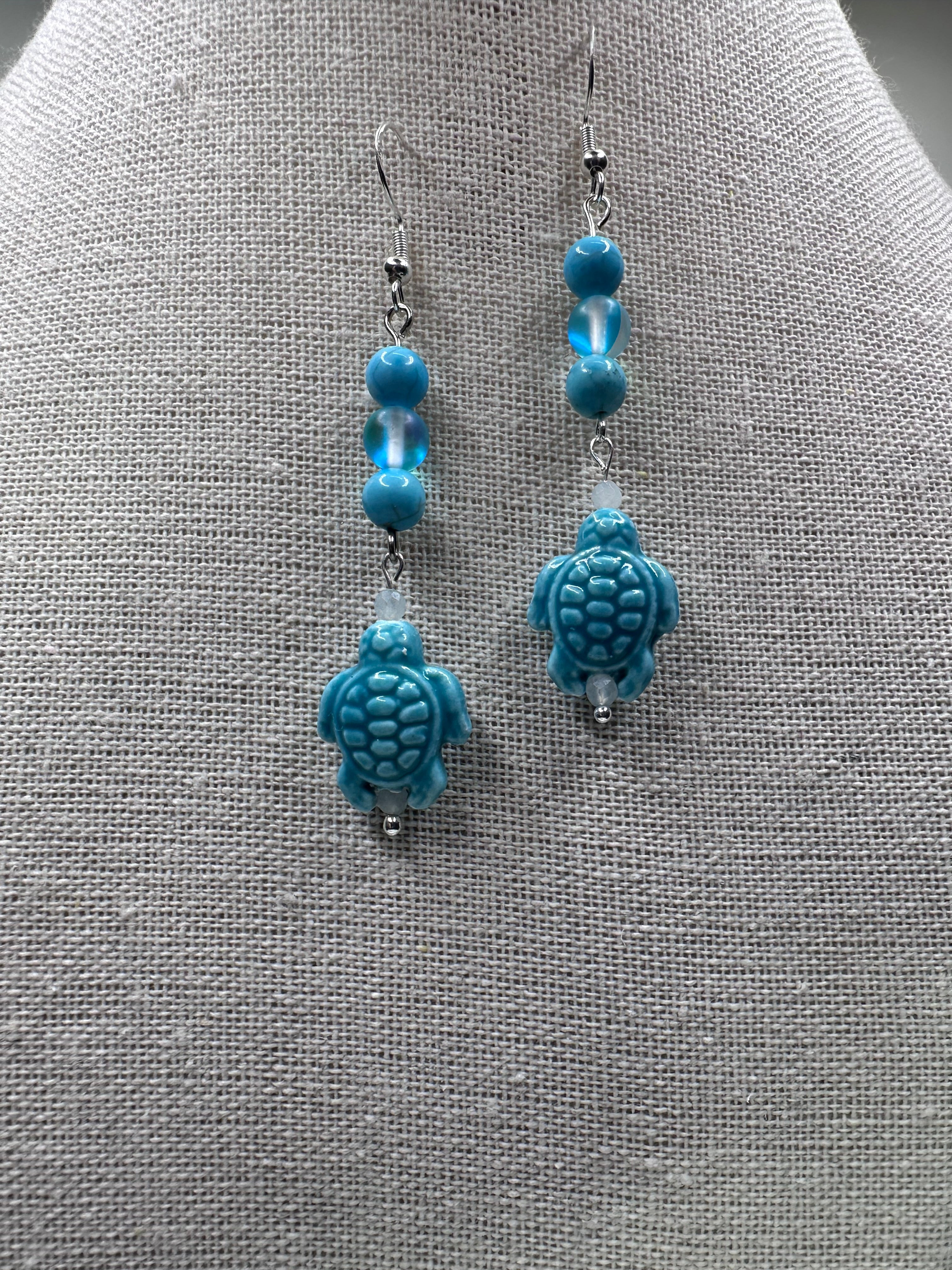 Turquoise, Opalite Turtle Earrings