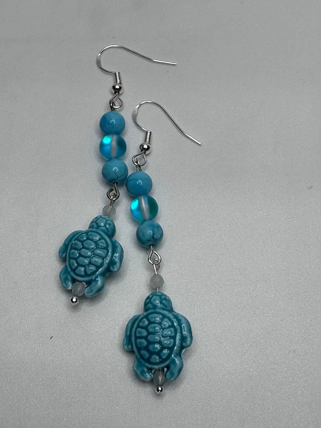Turquoise, Opalite Turtle Earrings