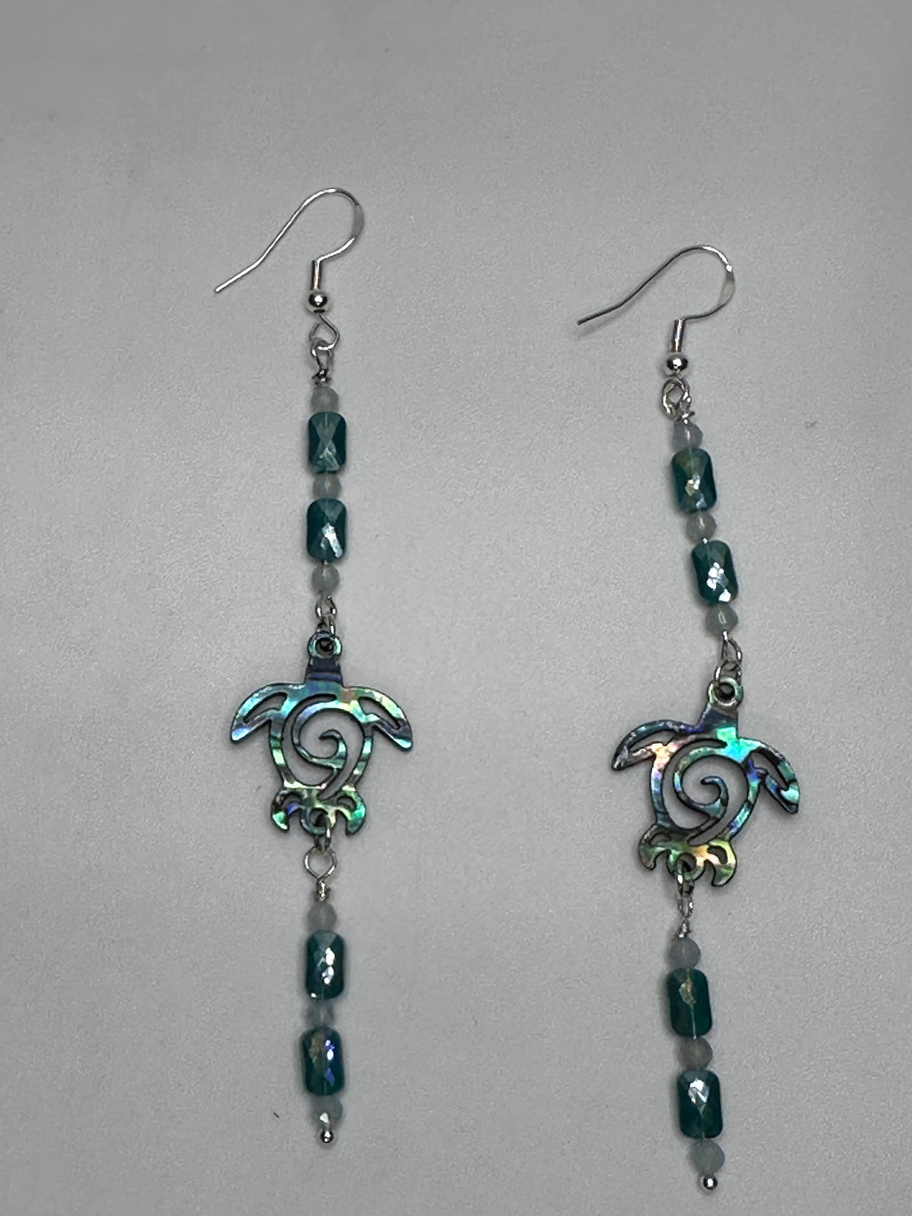 Abalone Inlay on Resin Turtles with Aquamarine and Crystals Earrings