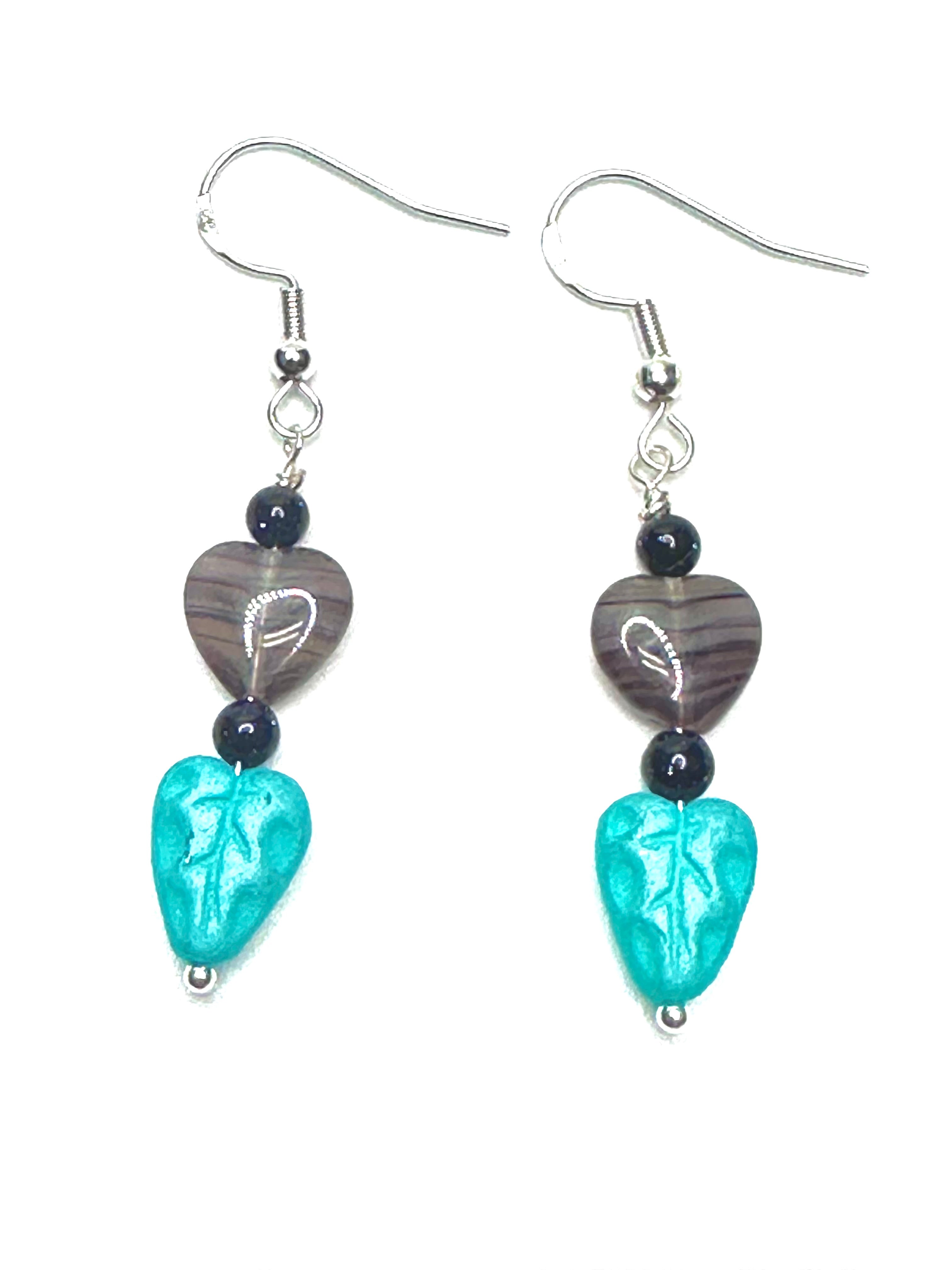 Agate Heart and Leaf Earrings