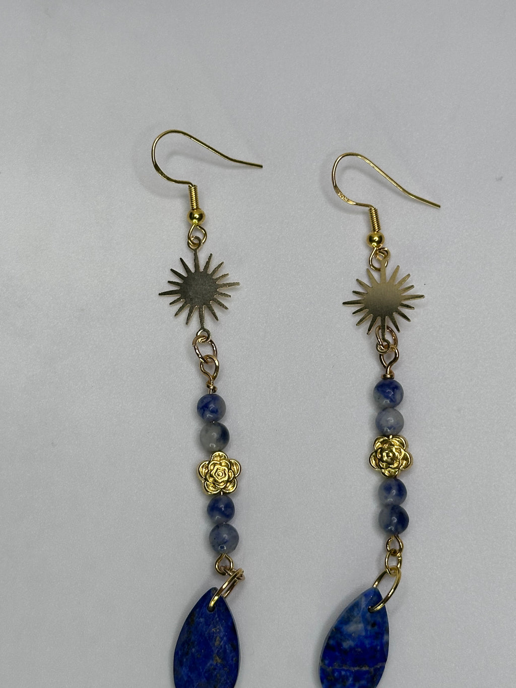 Golden Sunburst Lapis Lazuli Drop Earrings