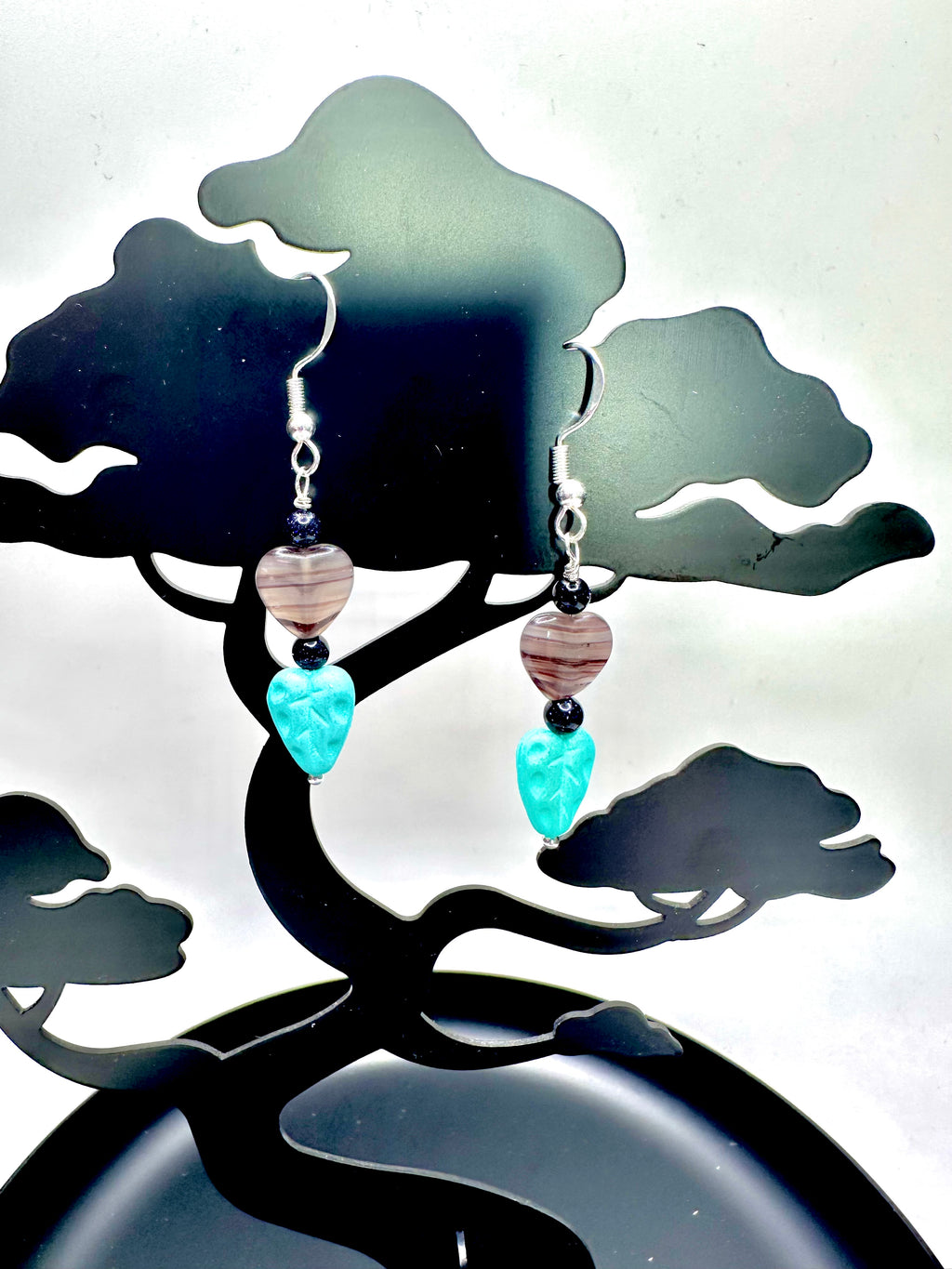 Agate Heart and Leaf Earrings
