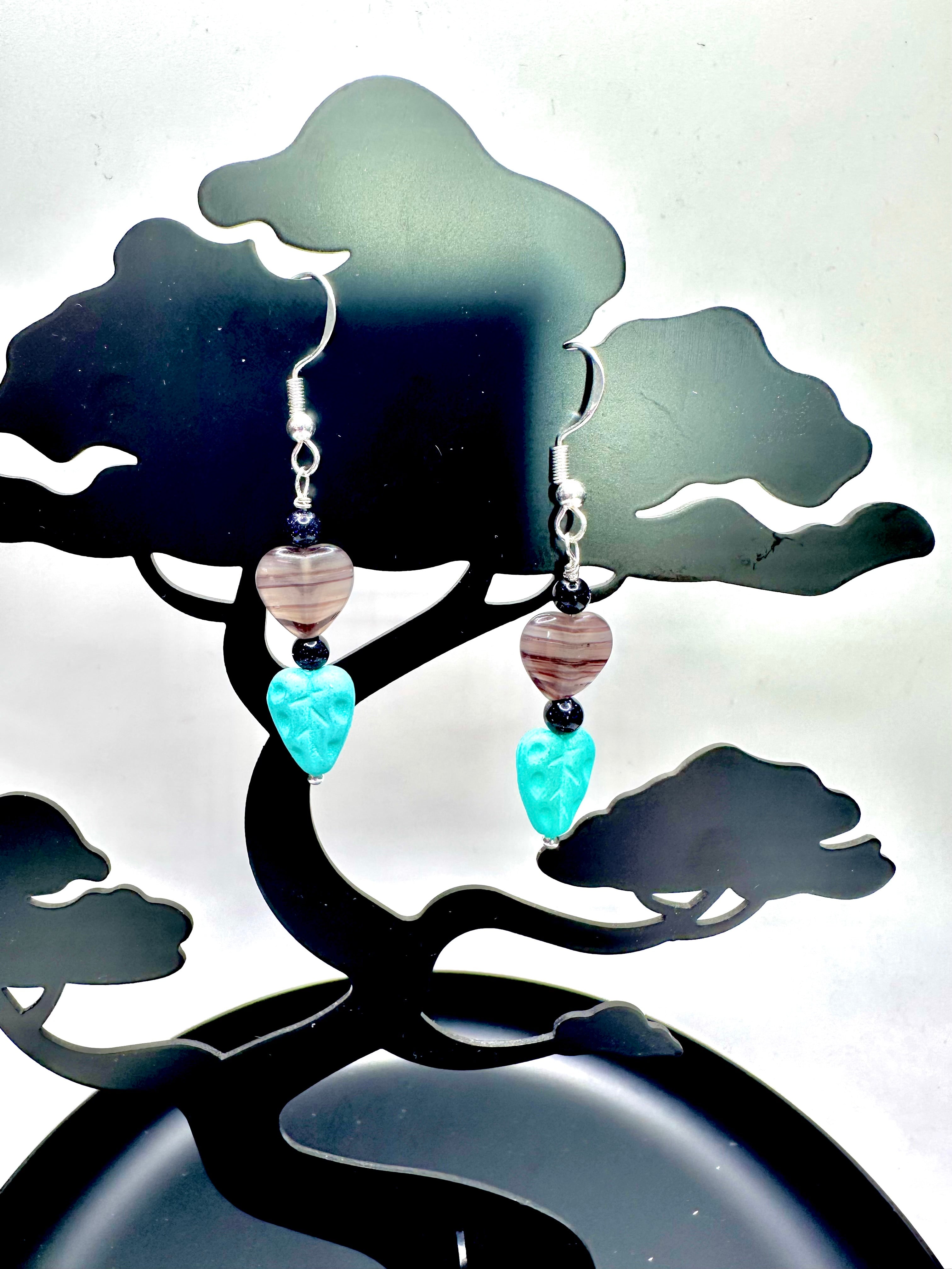 Agate Heart and Leaf Earrings
