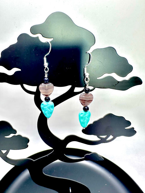 Agate Heart and Leaf Earrings