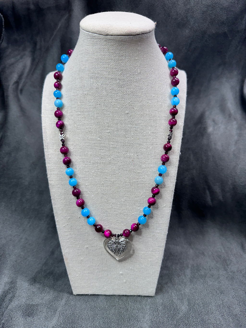 Quartz and garnet butterfly necklace