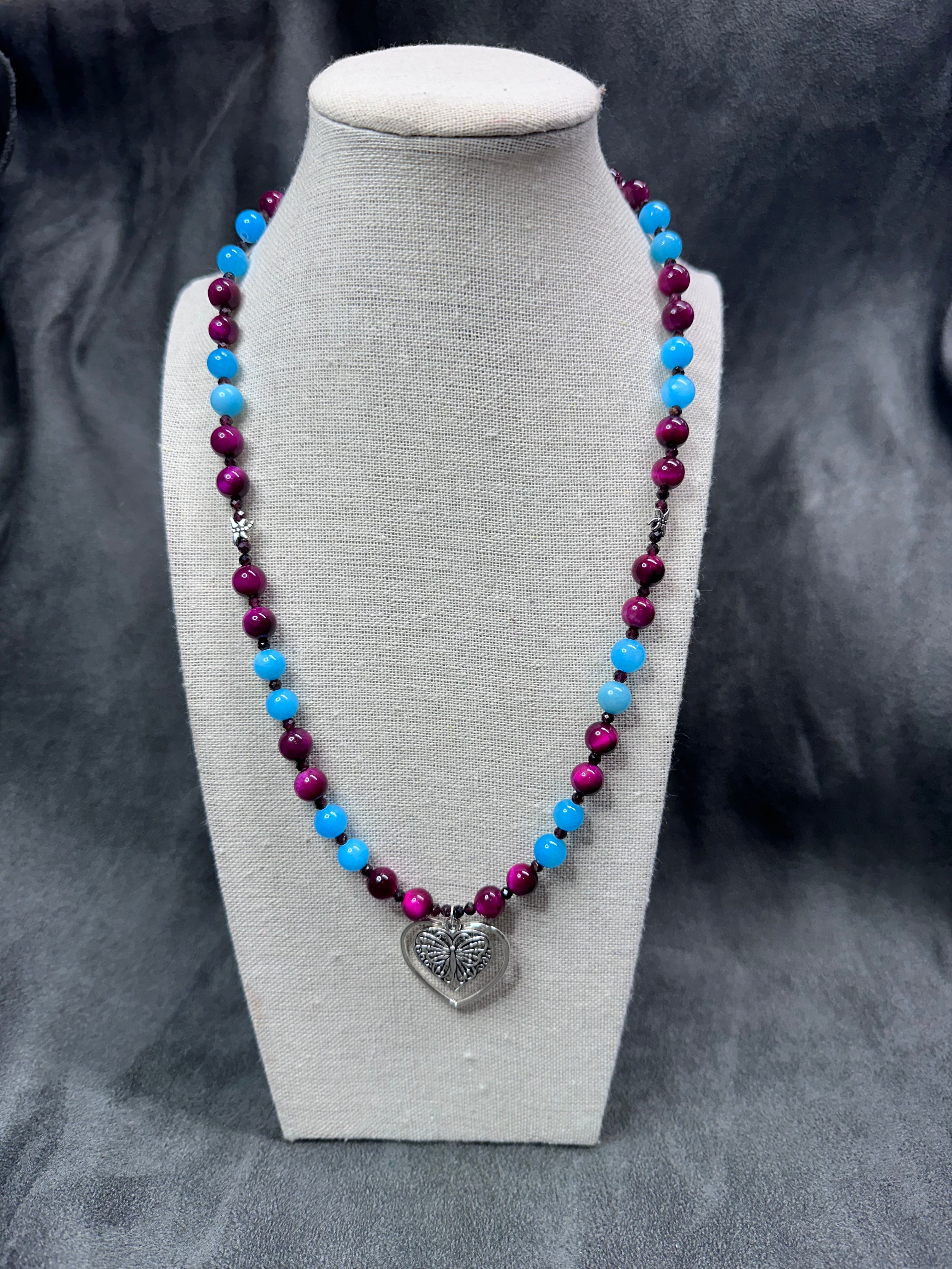 Quartz and garnet butterfly necklace