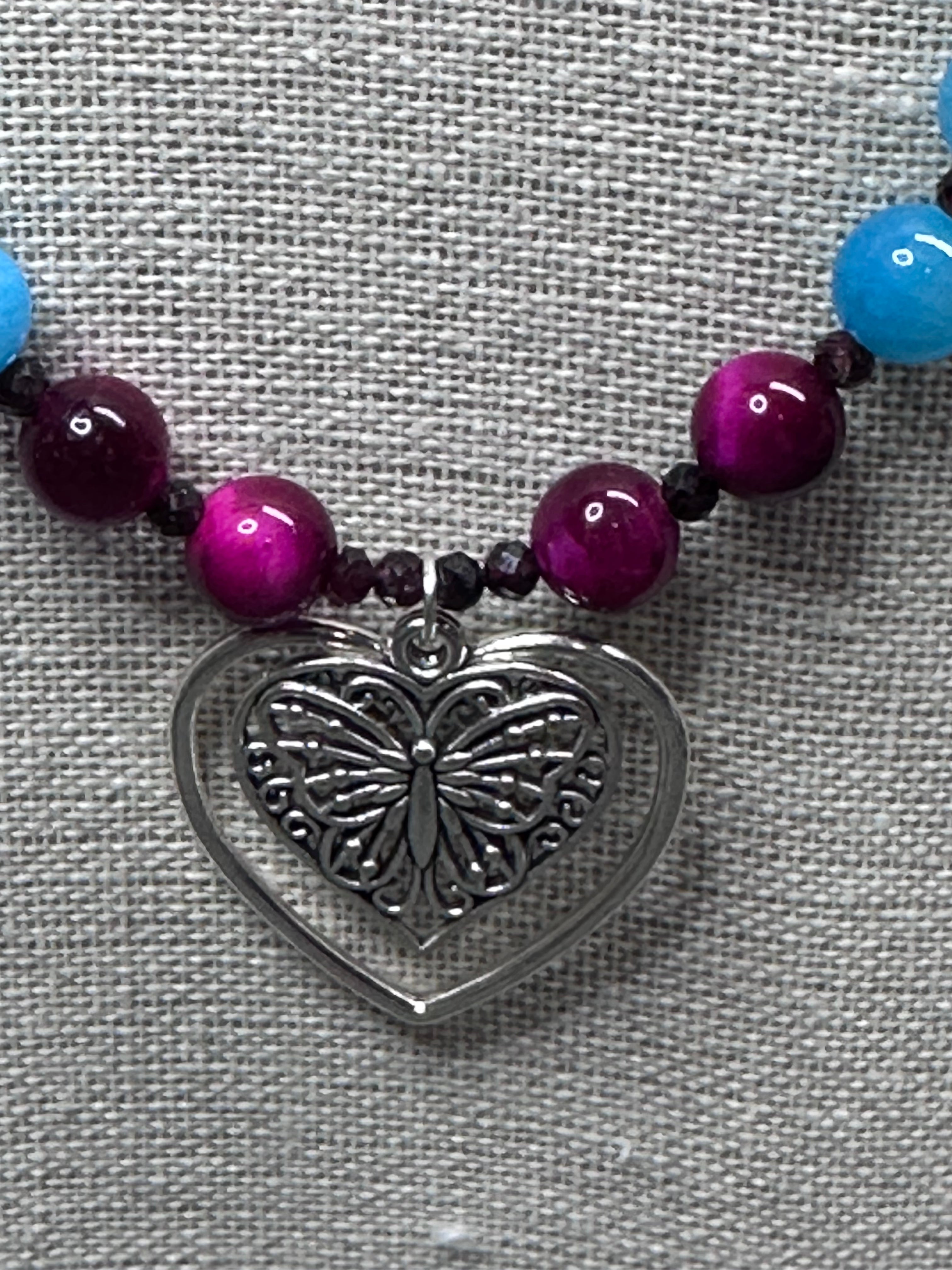 Quartz and garnet butterfly necklace