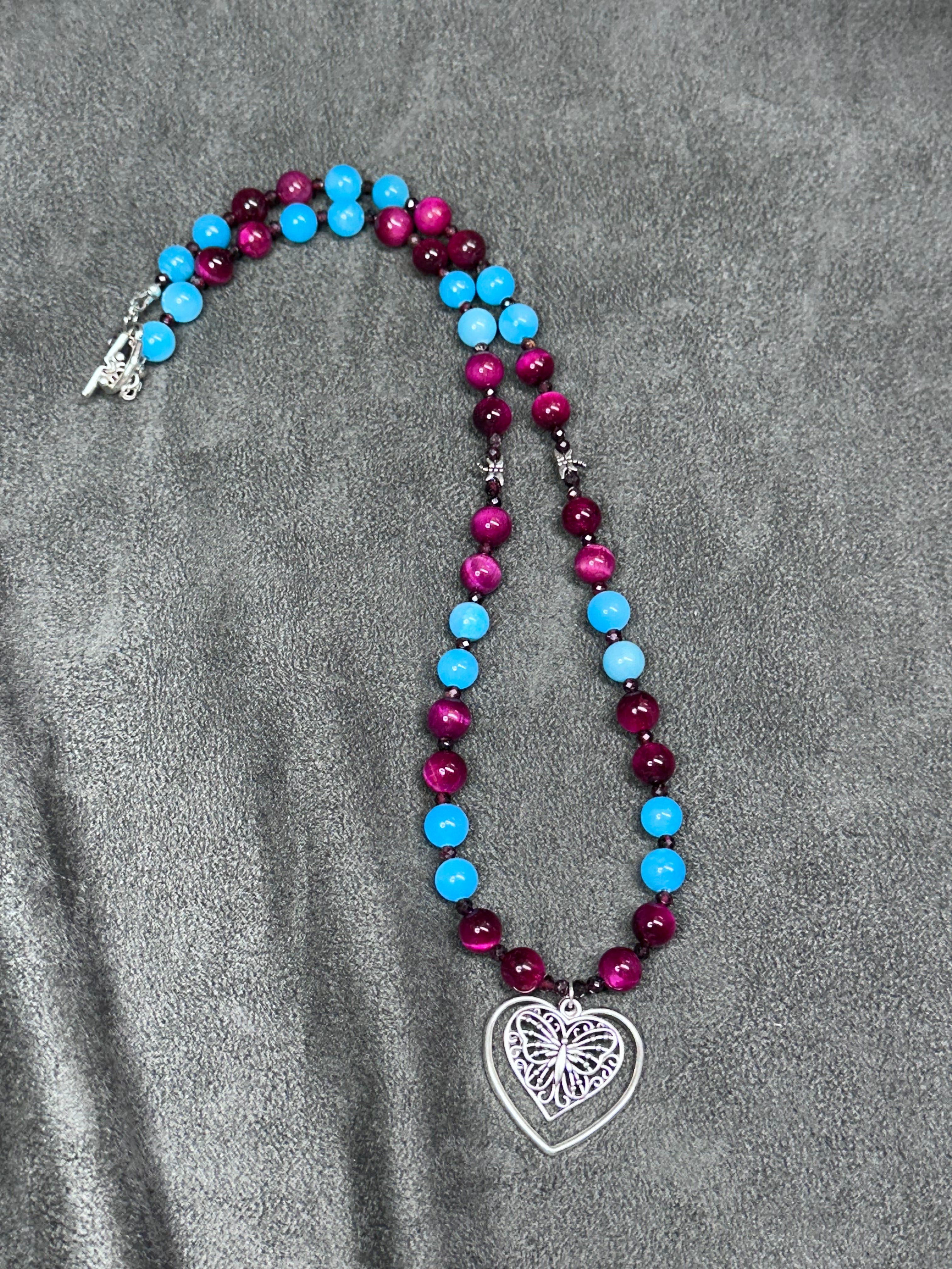 Quartz and garnet butterfly necklace