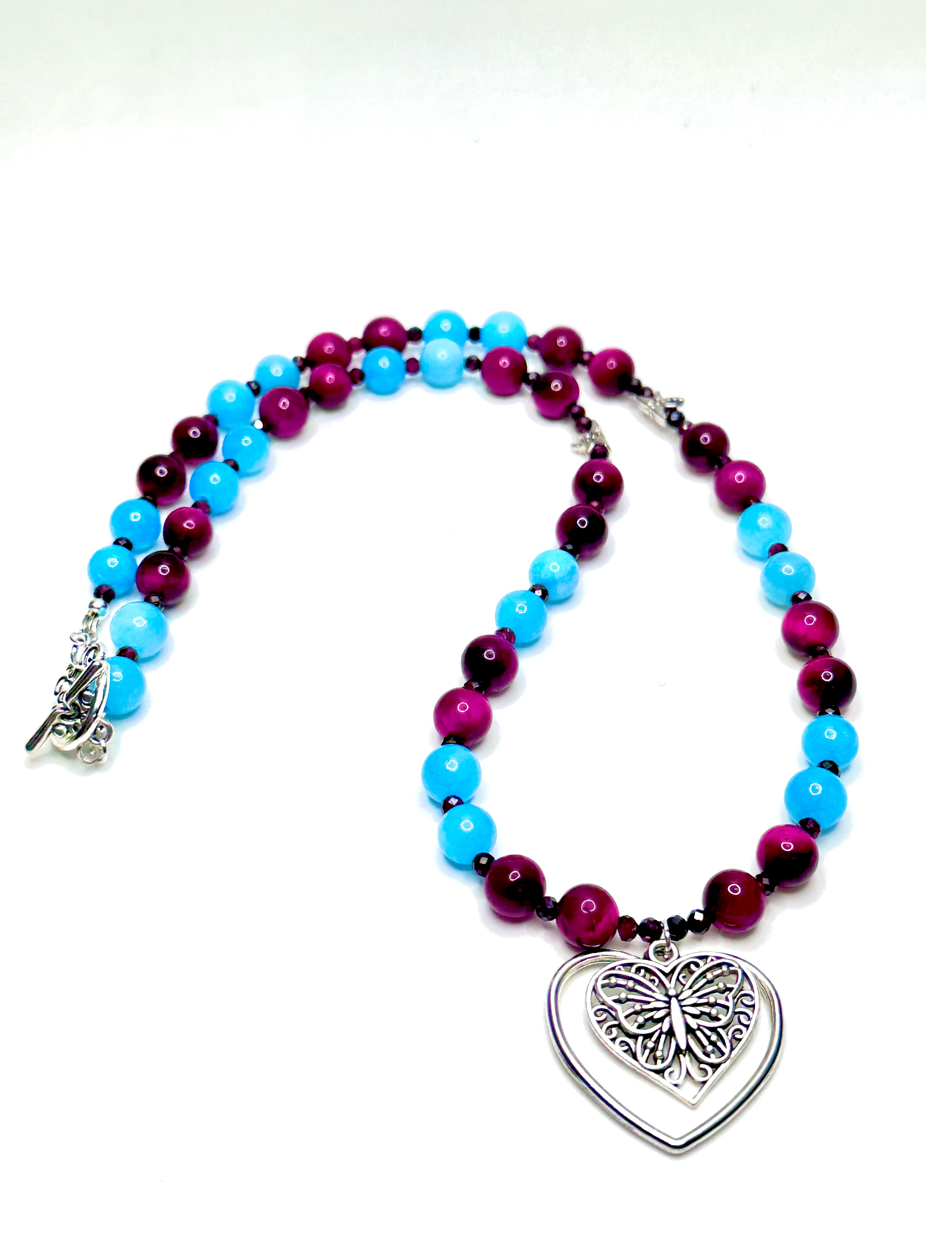 Quartz and garnet butterfly necklace