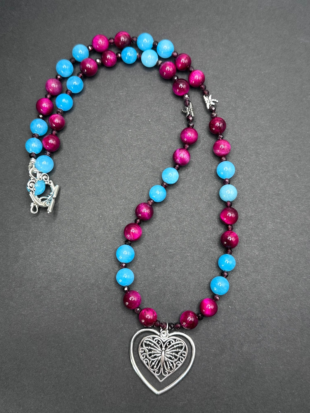 Quartz and garnet butterfly necklace