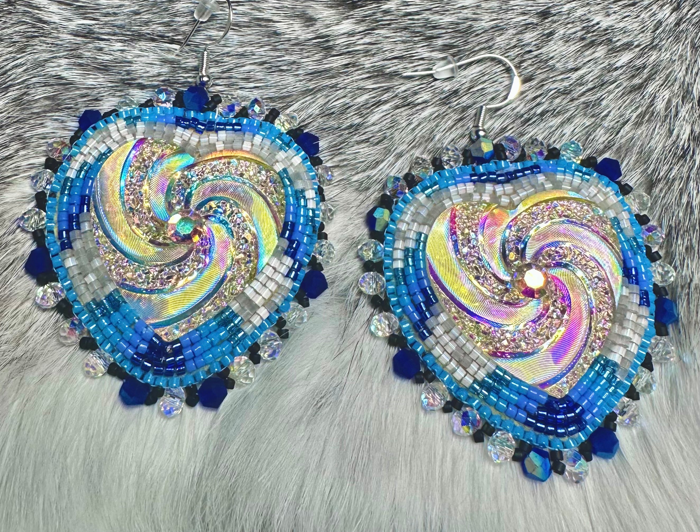 Swirly Sparkly hearts with Blues Earrings