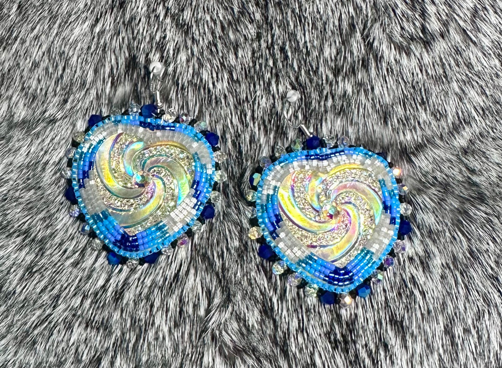 Swirly Sparkly hearts with Blues Earrings