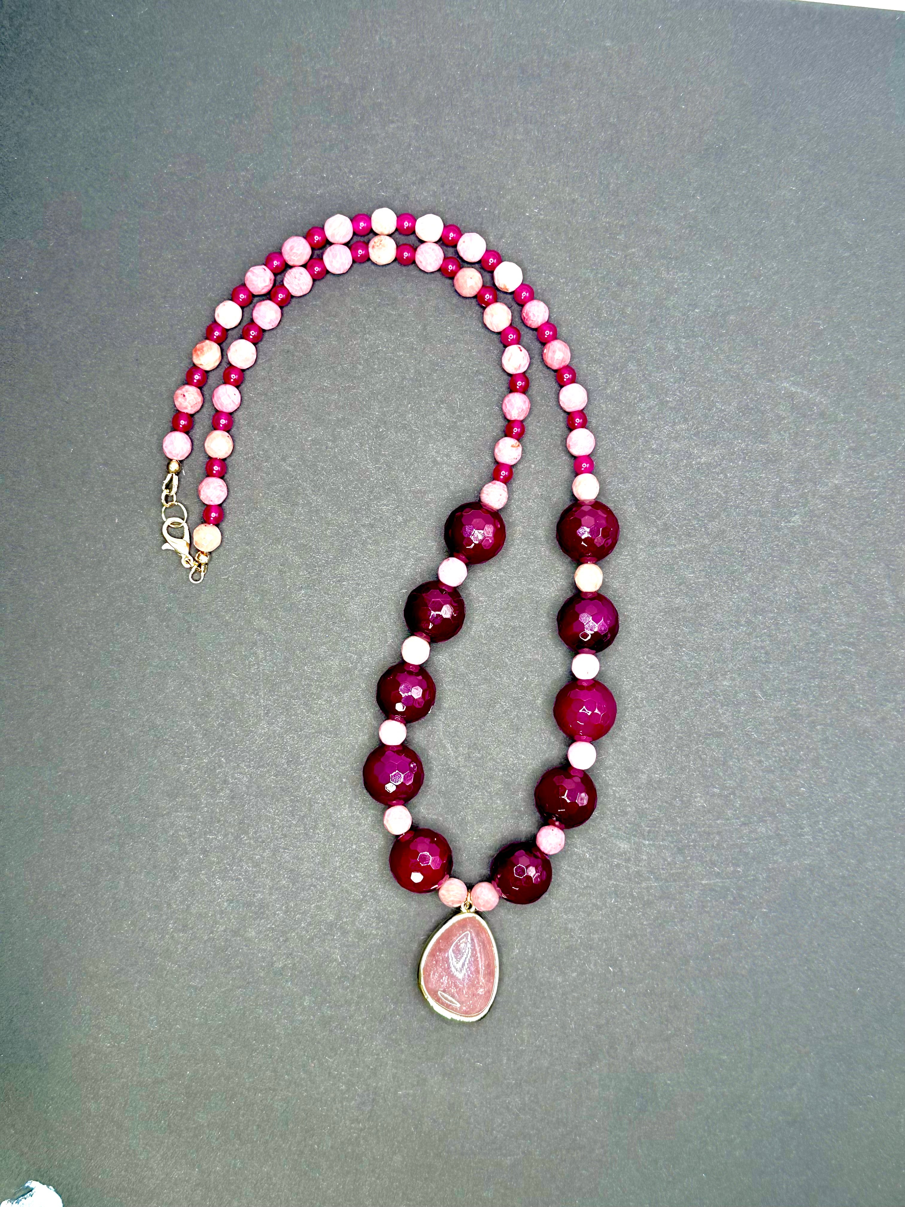 Pink Rhodonite with Strawberry Quartz Pendant