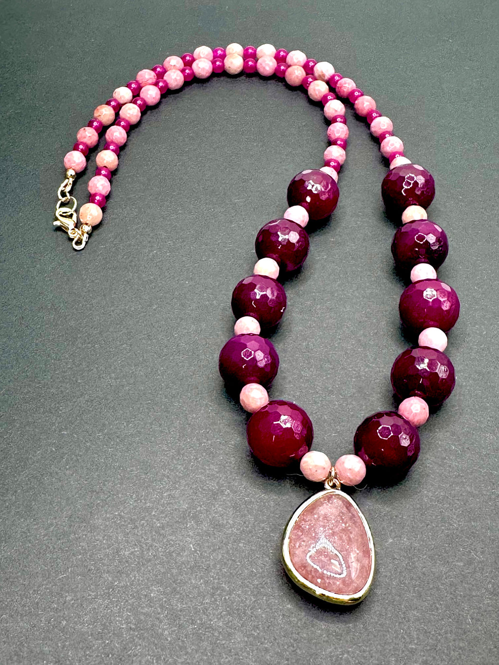Pink Rhodonite with Strawberry Quartz Pendant