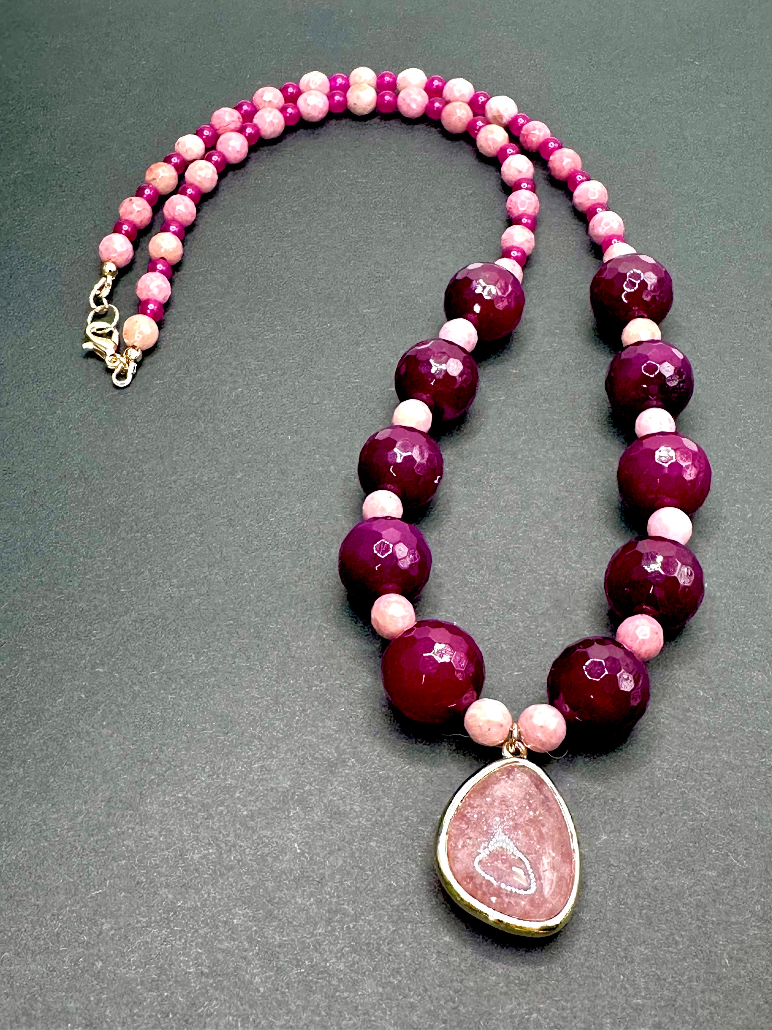 Pink Rhodonite with Strawberry Quartz Pendant