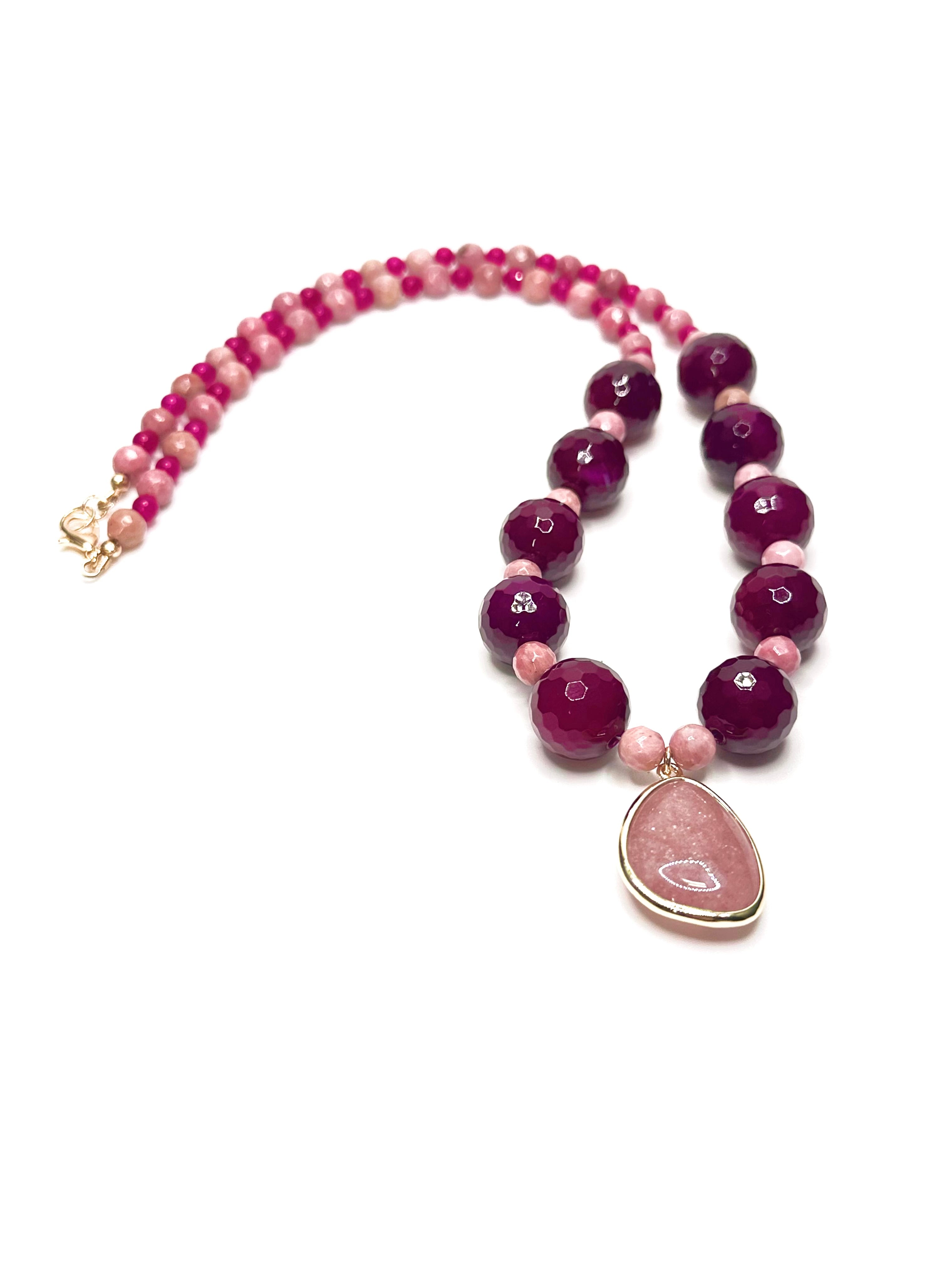 Pink Rhodonite with Strawberry Quartz Pendant