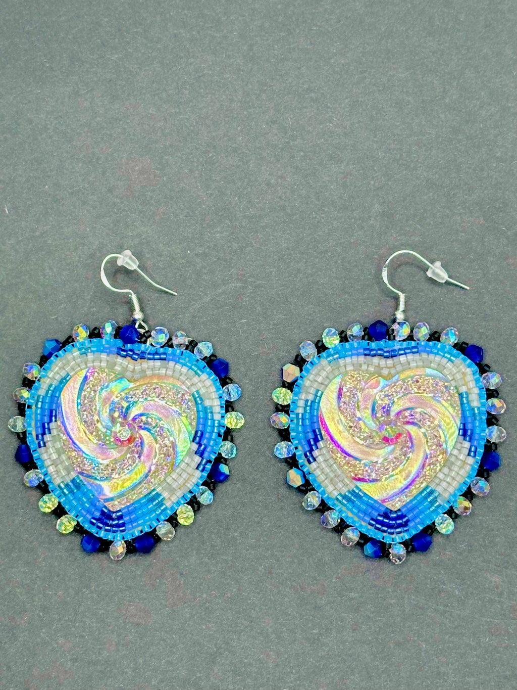 Swirly Sparkly hearts with Blues Earrings