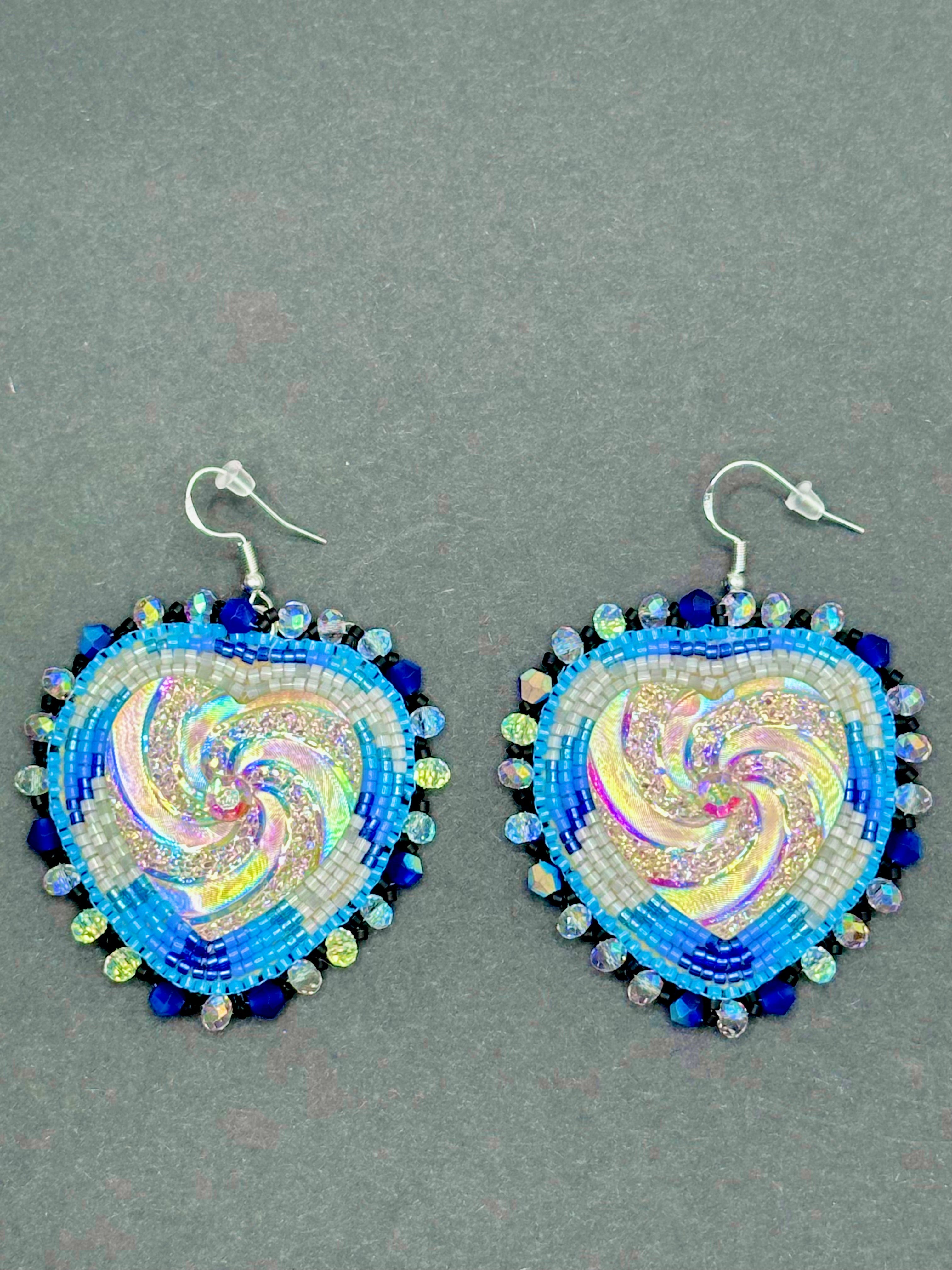 Swirly Sparkly hearts with Blues Earrings