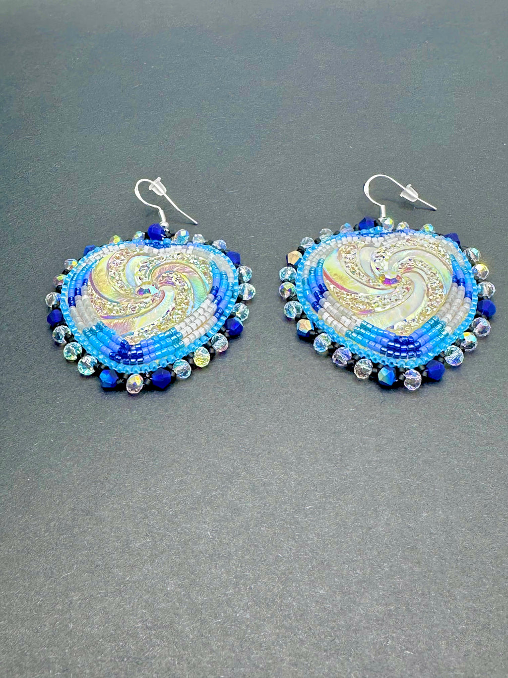 Swirly Sparkly hearts with Blues Earrings