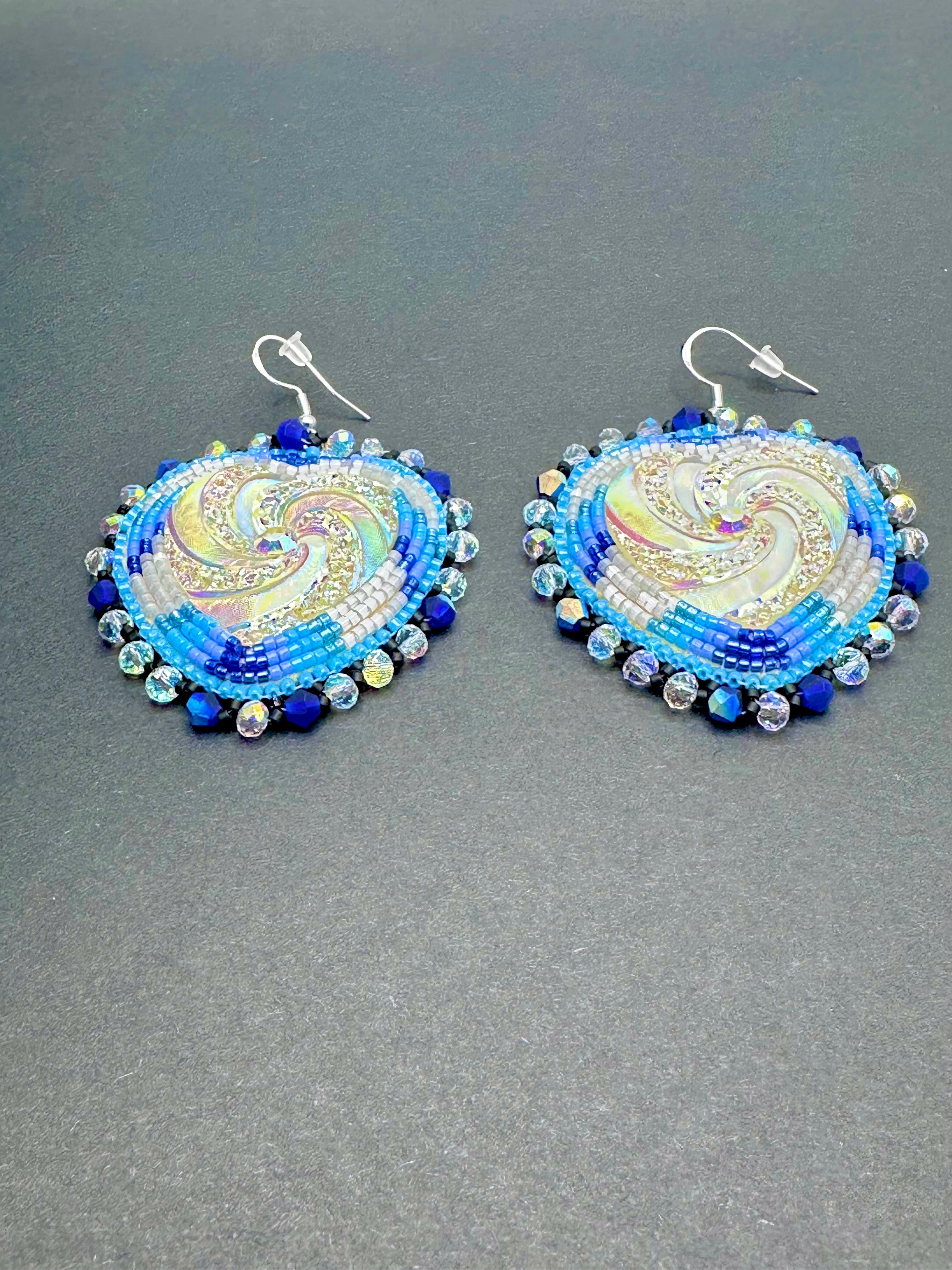 Swirly Sparkly hearts with Blues Earrings